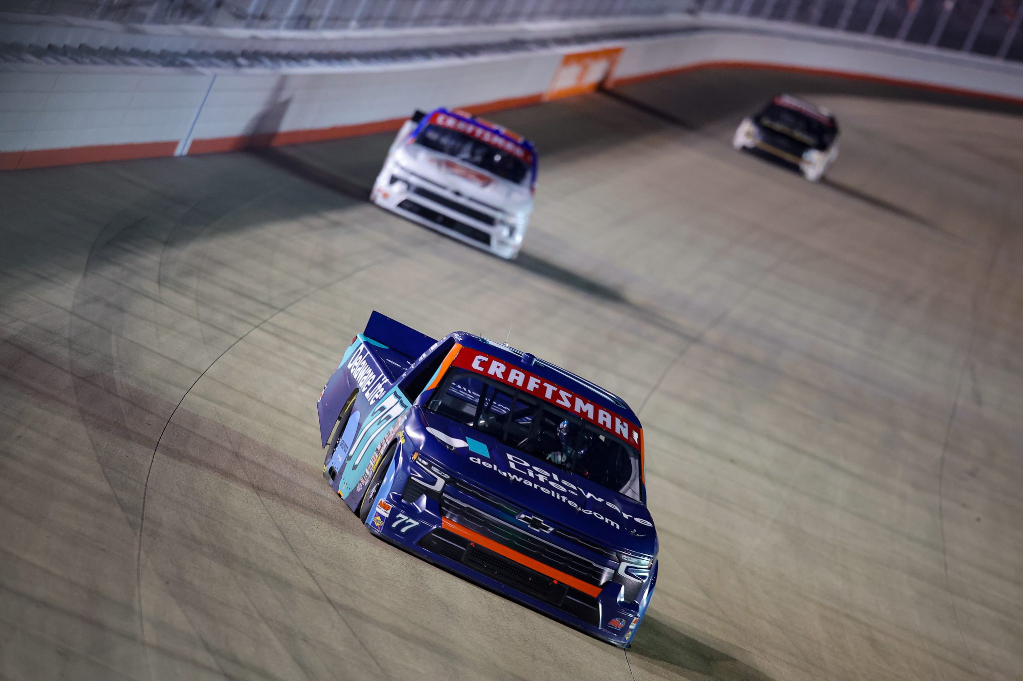 LEBANON, TENNESSEE - MAY 29: Jesse Love, driver of the #77 Delaware Life Chevrolet, drives during the NASCAR Craftsman Truck Series Allegiance 200 at Nashville Superspeedway on May 29, 2026 in Lebanon, Tennessee. (Photo by Jonathan Bachman/Getty Images) | Getty Images