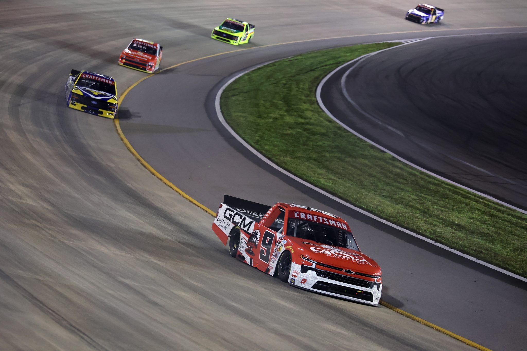 LEBANON, TENNESSEE - MAY 29: Grant Enfinger, driver of the #9 Grant County Mulch Chevrolet, drives during the NASCAR Craftsman Truck Series Allegiance 200 at Nashville Superspeedway on May 29, 2026 in Lebanon, Tennessee. (Photo by Jonathan Bachman/Getty Images) | Getty Images