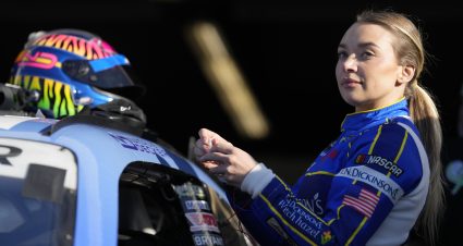 DAYTONA BEACH, FLORIDA - FEBRUARY 13: Natalie Decker, driver of the #35 T.N. Dickinson's Witch hazel Chevrolet, looks on in the garage area during practice for the NASCAR O'Reilly Auto Parts Series United Rentals 300 at Daytona International Speedway on February 13, 2026 in Daytona Beach, Florida. (Photo by Patrick McDermott/Getty Images) | Getty Images