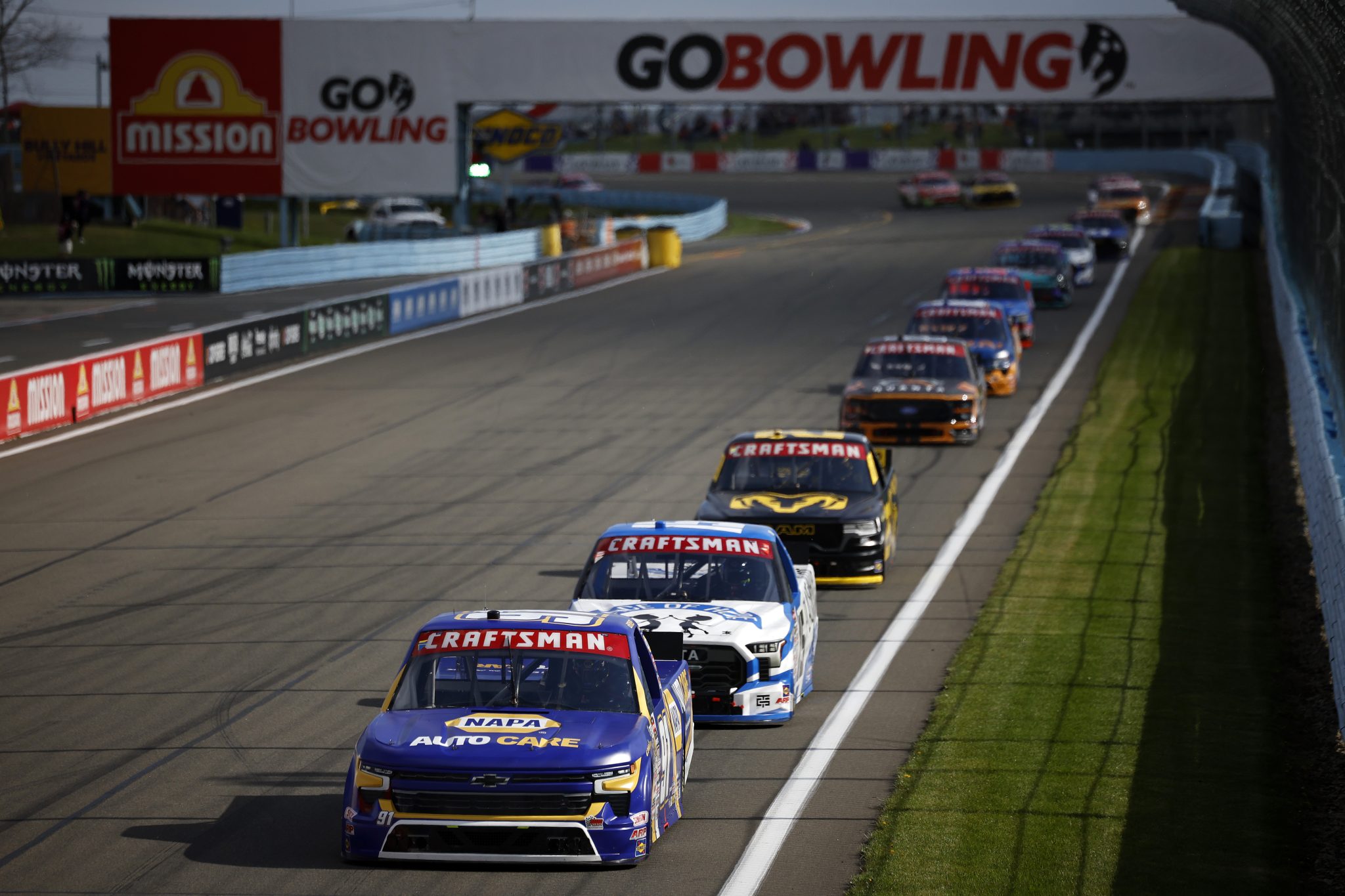 WATKINS GLEN, NEW YORK - MAY 08: Christian Eckes, driver of the #91 NAPA Auto Care Chevrolet, drives during the NASCAR Craftsman Truck Series Bully Hill Vineyards 176 at The Glen at Watkins Glen International on May 08, 2026 in Watkins Glen, New York. (Photo by Sean Gardner/Getty Images) | Getty Images