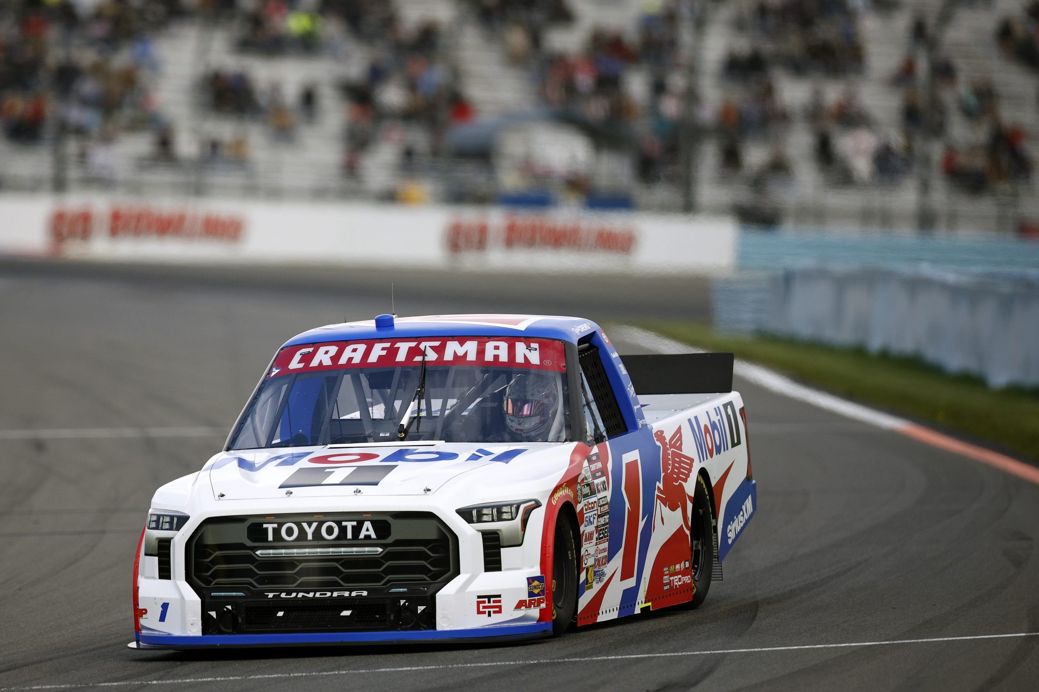 WATKINS GLEN, NEW YORK - MAY 08: Brent Crews, driver of the #1 Mobil 1 Toyota, drives during the NASCAR Craftsman Truck Series Bully Hill Vineyards 176 at The Glen at Watkins Glen International on May 08, 2026 in Watkins Glen, New York. (Photo by Sean Gardner/Getty Images) | Getty Images