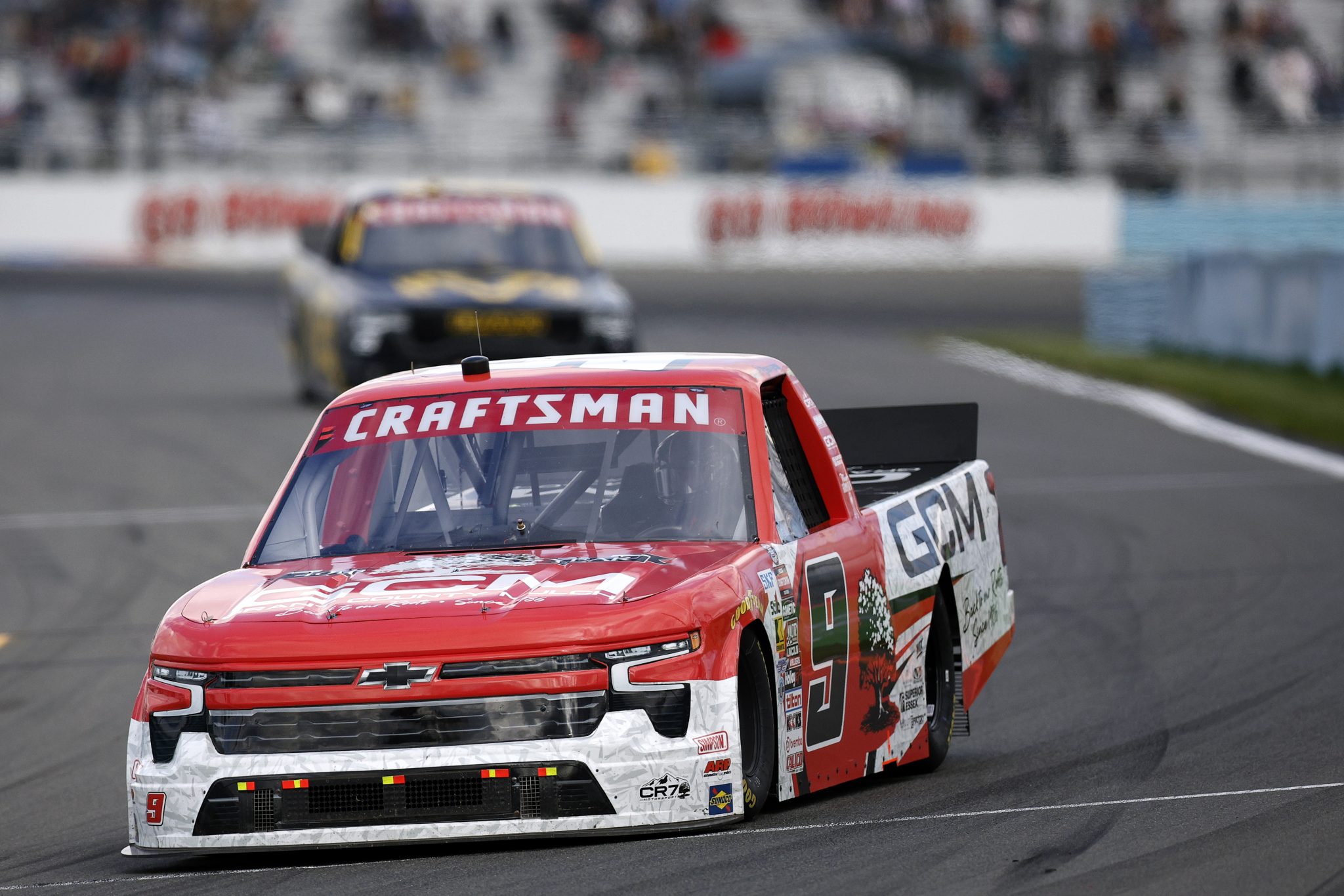 WATKINS GLEN, NEW YORK - MAY 08: Grant Enfinger, driver of the #9 Grant County Mulch Chevrolet, drives during the NASCAR Craftsman Truck Series Bully Hill Vineyards 176 at The Glen at Watkins Glen International on May 08, 2026 in Watkins Glen, New York. (Photo by Sean Gardner/Getty Images) | Getty Images