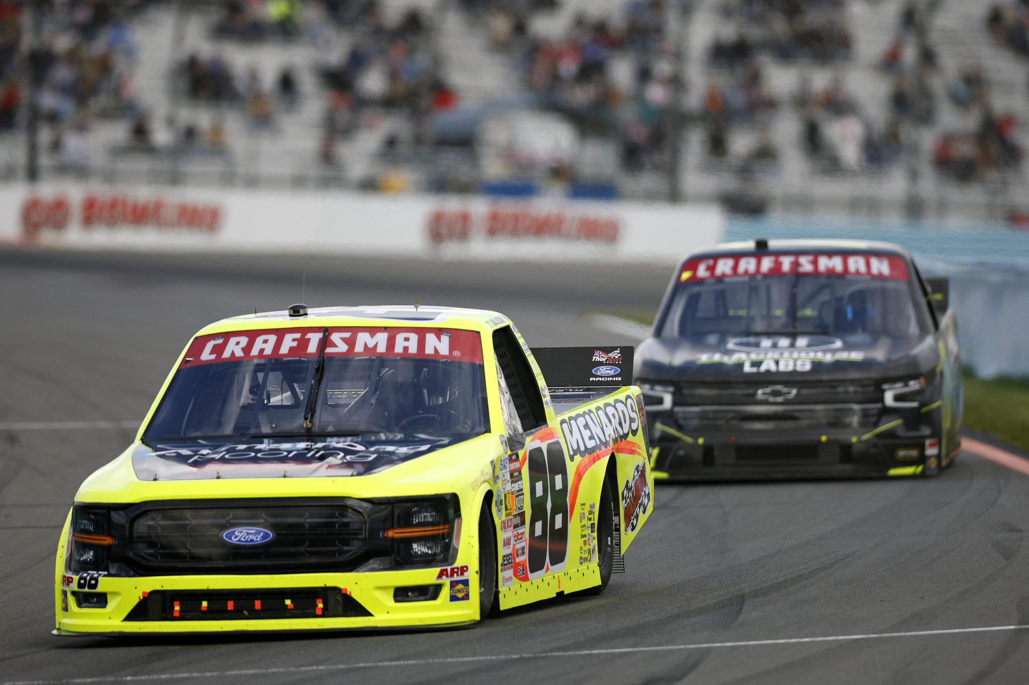 WATKINS GLEN, NEW YORK - MAY 08: Ty Majeski, driver of the #88 Menards/Armstrong Flooring Bruce Ford, drives during the NASCAR Craftsman Truck Series Bully Hill Vineyards 176 at The Glen at Watkins Glen International on May 08, 2026 in Watkins Glen, New York. (Photo by Sean Gardner/Getty Images) | Getty Images