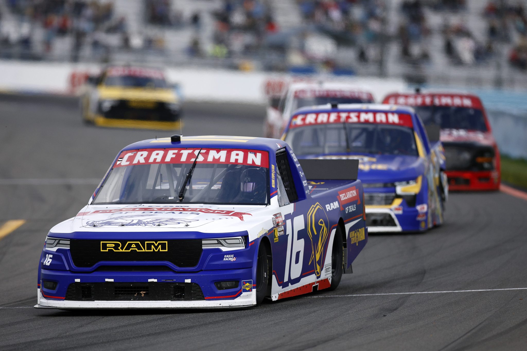 WATKINS GLEN, NEW YORK - MAY 08: Justin Haley, driver of the #16 Declaration of Deals Sales Event RAM, drives during the NASCAR Craftsman Truck Series Bully Hill Vineyards 176 at The Glen at Watkins Glen International on May 08, 2026 in Watkins Glen, New York. (Photo by Sean Gardner/Getty Images) | Getty Images