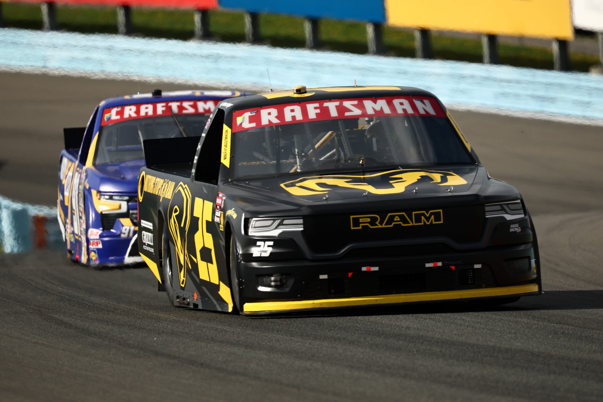 WATKINS GLEN, NEW YORK - MAY 08: AJ Allmendinger, driver of the #25 RAM RAM, drives during the NASCAR Craftsman Truck Series Bully Hill Vineyards 176 at The Glen at Watkins Glen International on May 08, 2026 in Watkins Glen, New York. (Photo by Chris Graythen/Getty Images) | Getty Images