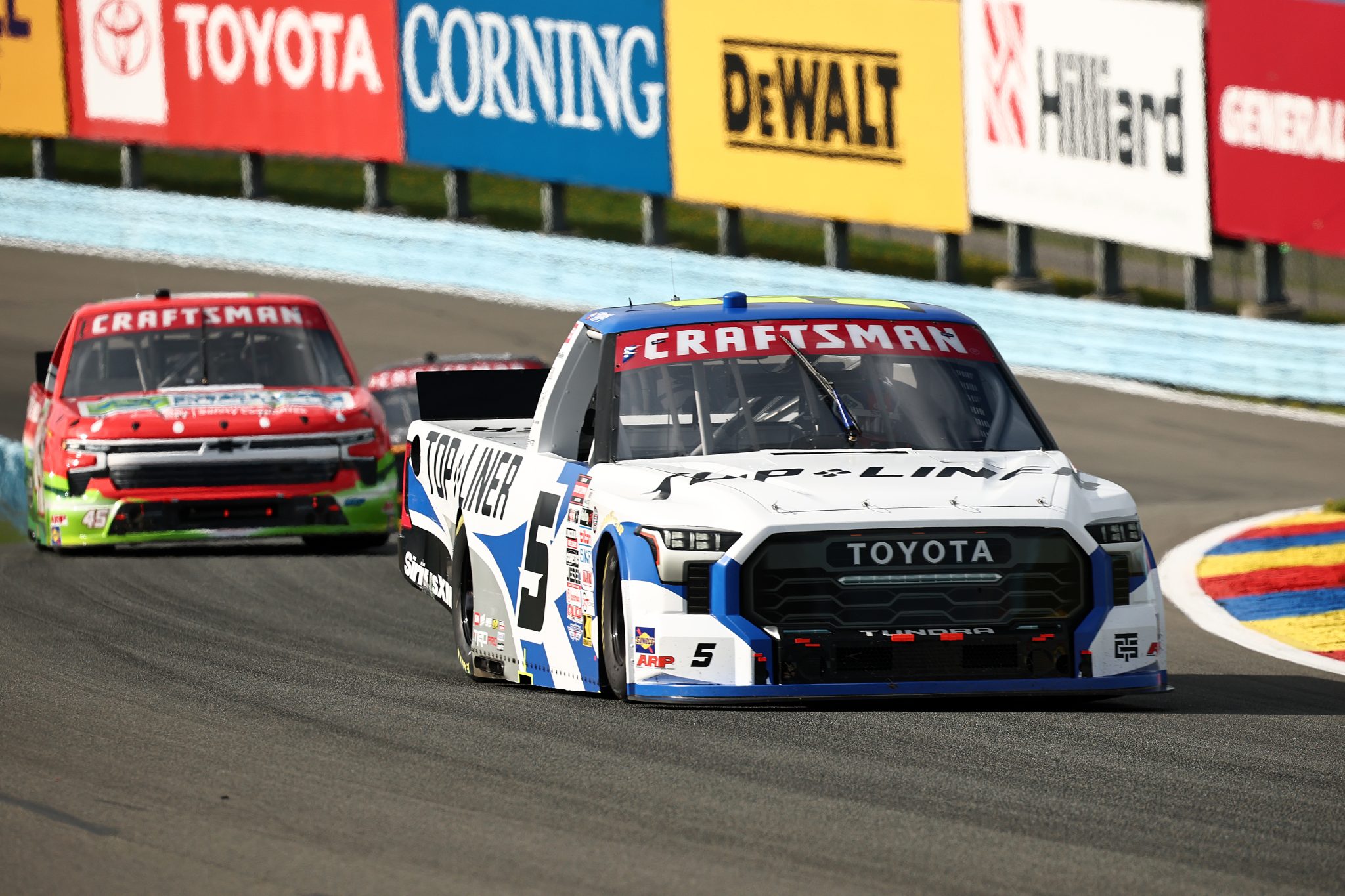 WATKINS GLEN, NEW YORK - MAY 08: Adam Andretti, driver of the #5 TopLiner Toyota, drives during the NASCAR Craftsman Truck Series Bully Hill Vineyards 176 at The Glen at Watkins Glen International on May 08, 2026 in Watkins Glen, New York. (Photo by Chris Graythen/Getty Images) | Getty Images