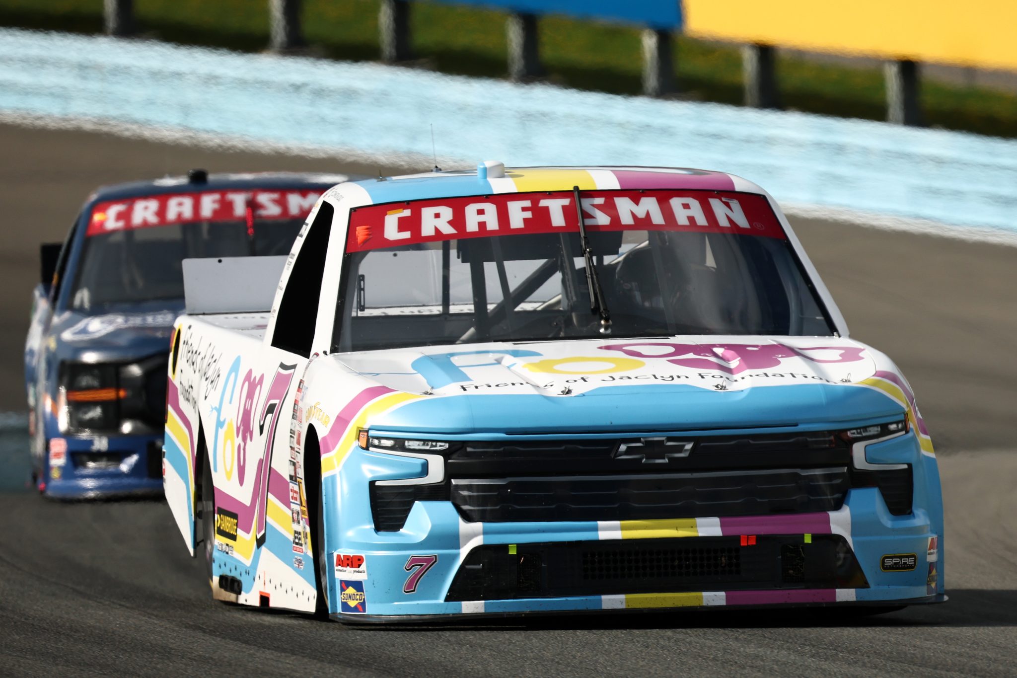 WATKINS GLEN, NEW YORK - MAY 08: Connor Mosack, driver of the #7 Friends of Jaclyn Foundation Chevrolet, drives during the NASCAR Craftsman Truck Series Bully Hill Vineyards 176 at The Glen at Watkins Glen International on May 08, 2026 in Watkins Glen, New York. (Photo by Chris Graythen/Getty Images) | Getty Images