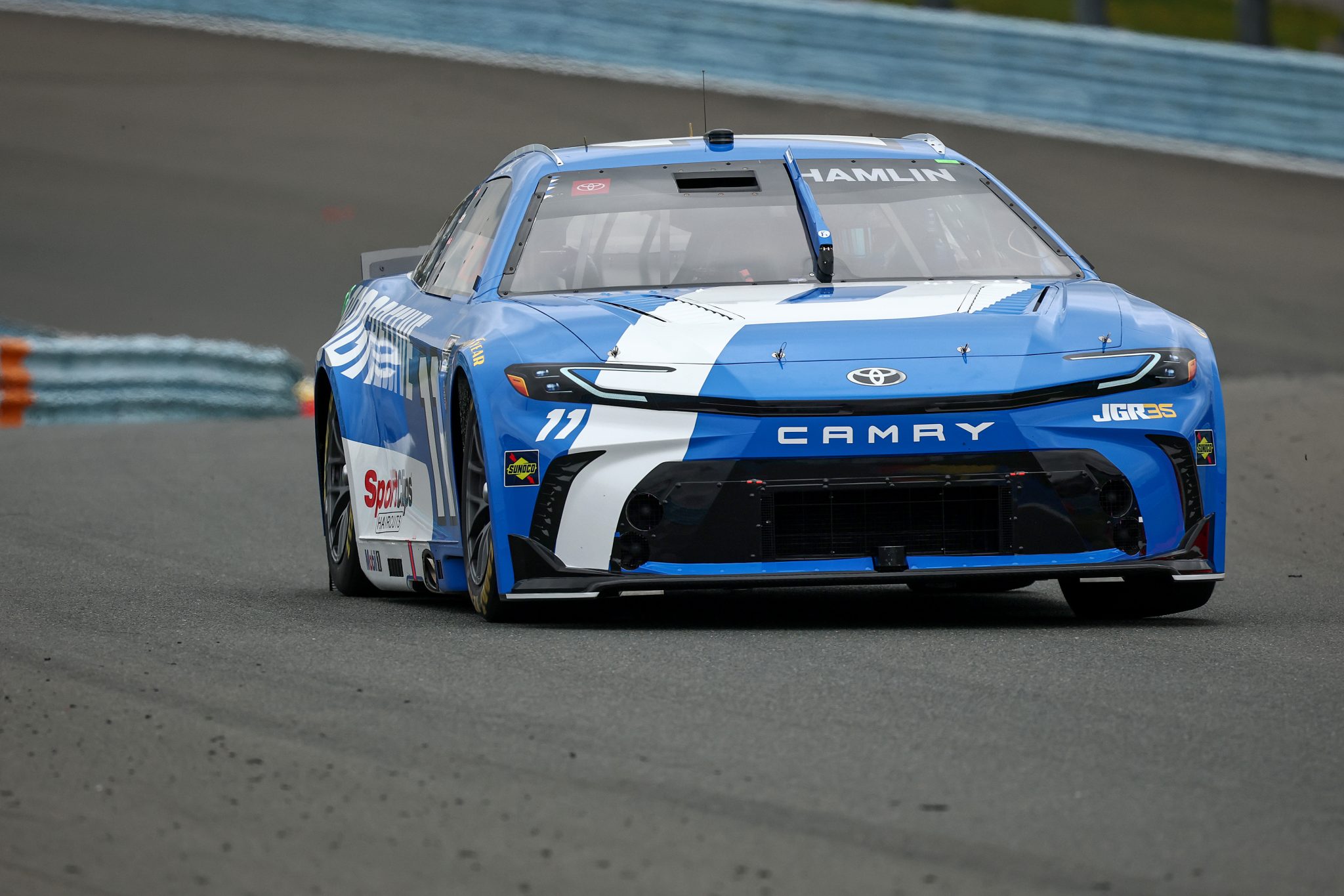 WATKINS GLEN, NEW YORK - MAY 09: Denny Hamlin, driver of the #11 Progressive Insurance Toyota, drives during practice for the NASCAR Cup Series Go Bowling at The Glen at Watkins Glen International on May 09, 2026 in Watkins Glen, New York. (Photo by Chris Graythen/Getty Images) | Getty Images