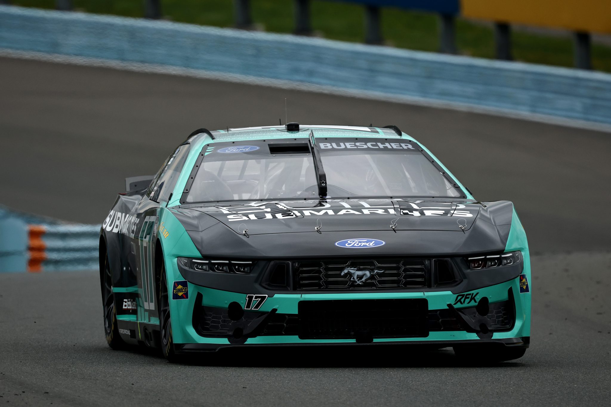 WATKINS GLEN, NEW YORK - MAY 09: Chris Buescher, driver of the #17 BuildSubmarines.com Ford, drives during practice for the NASCAR Cup Series Go Bowling at The Glen at Watkins Glen International on May 09, 2026 in Watkins Glen, New York. (Photo by Chris Graythen/Getty Images) | Getty Images