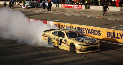 WATKINS GLEN, NEW YORK - MAY 09: Connor Zilisch, driver of the #1 Jockey 150 Years Chevrolet, celebrates with a burnout after winning the NASCAR O'Reilly Auto Parts Series Mission 200 at The Glen at Watkins Glen International on May 09, 2026 in Watkins Glen, New York. (Photo by Sean Gardner/Getty Images) | Getty Images