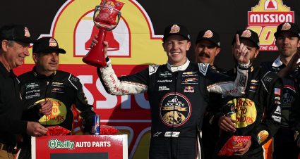 WATKINS GLEN, NEW YORK - MAY 09: Connor Zilisch, driver of the #1 Jockey 150 Years Chevrolet, celebrates in victory lane after winning the NASCAR O'Reilly Auto Parts Series Mission 200 at The Glen at Watkins Glen International on May 09, 2026 in Watkins Glen, New York. (Photo by Chris Graythen/Getty Images) | Getty Images