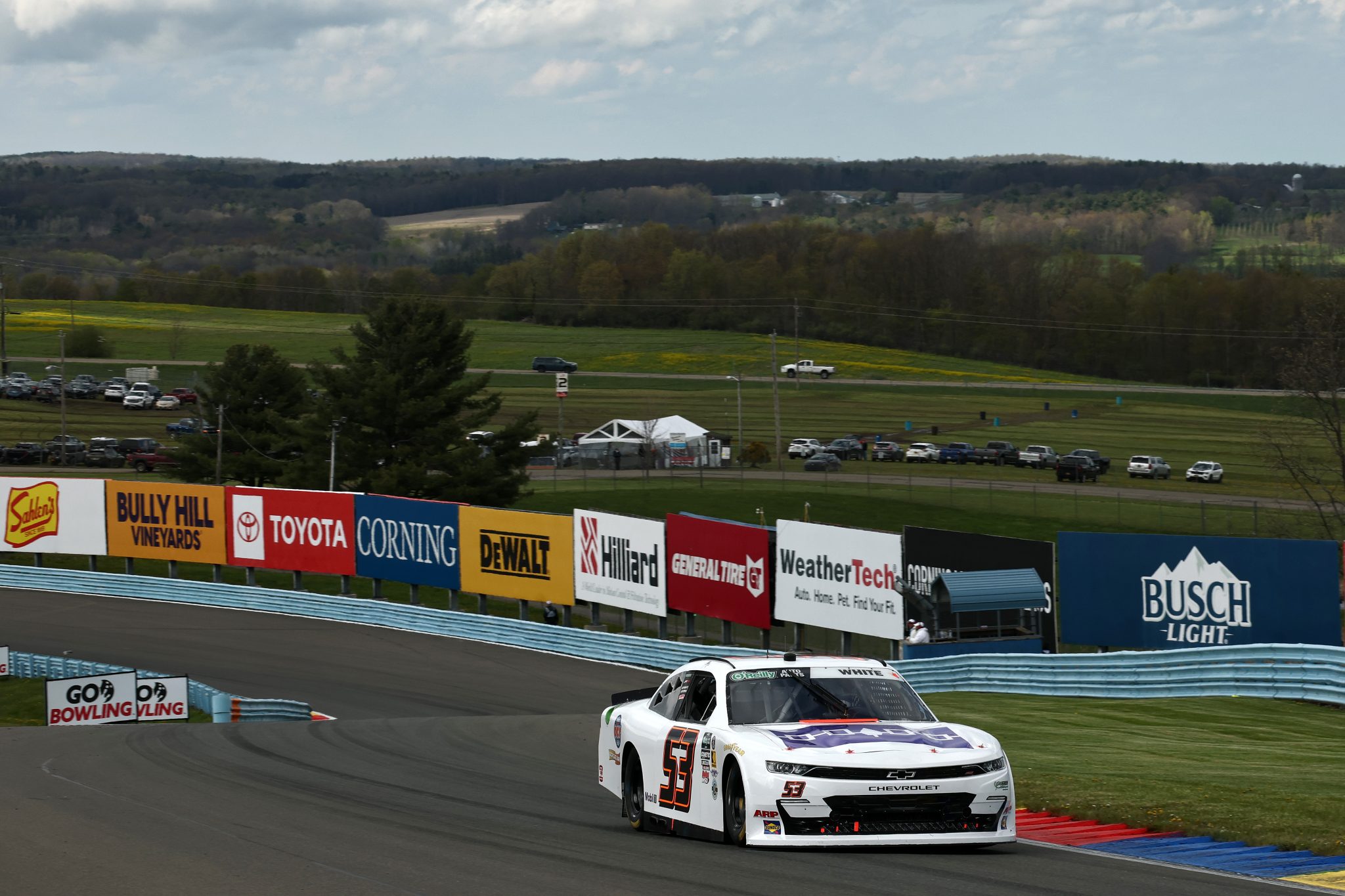 WATKINS GLEN, NEW YORK - MAY 09: Derek White, driver of the #53  Chevrolet, drives during the NASCAR O'Reilly Auto Parts Series Mission 200 at The Glen at Watkins Glen International on May 09, 2026 in Watkins Glen, New York. (Photo by Chris Graythen/Getty Images) | Getty Images