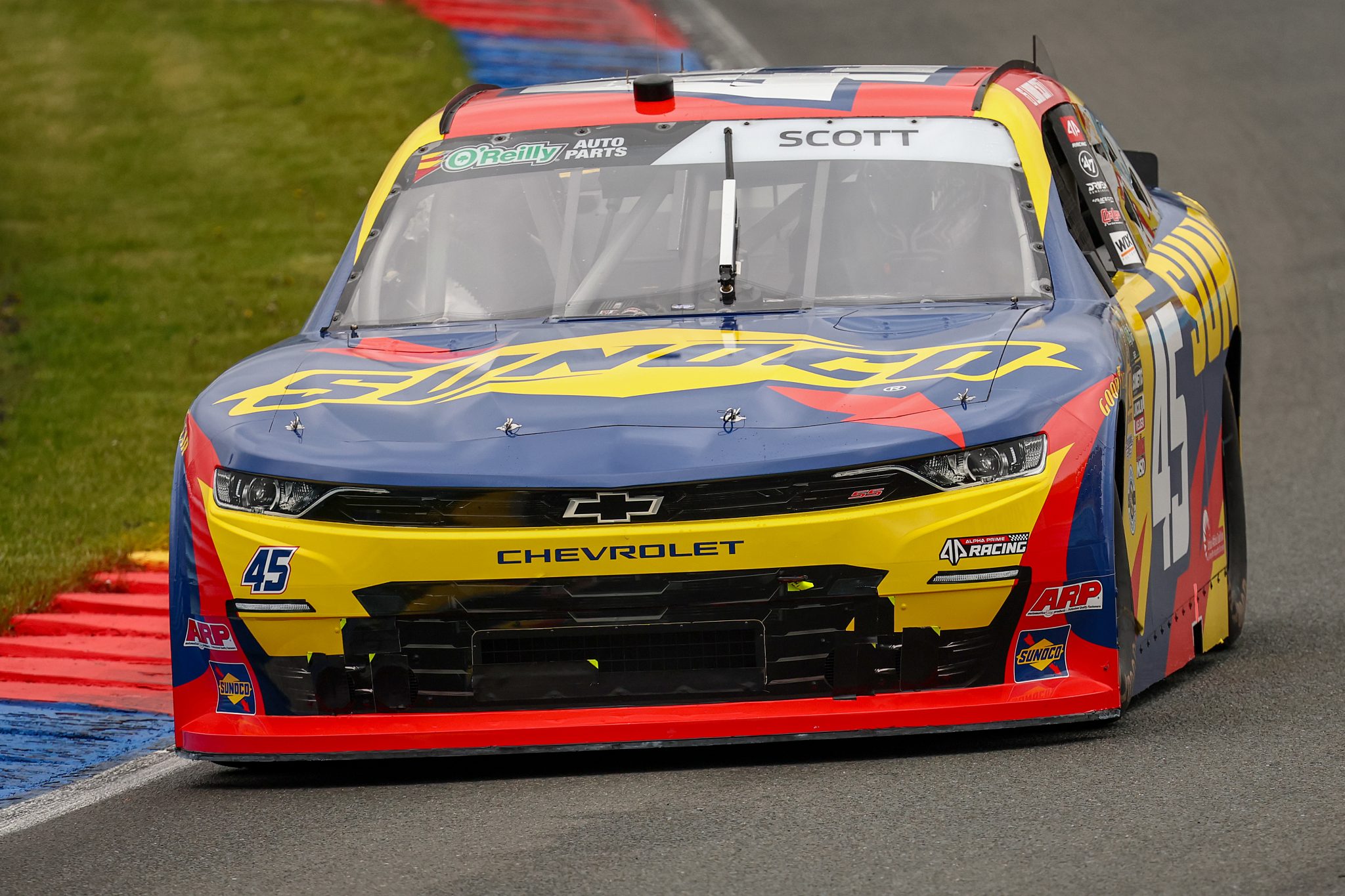 WATKINS GLEN, NEW YORK - MAY 09: Lavar Scott, driver of the #45 Sunoco Chevrolet, drives during practice for the NASCAR O'Reilly Auto Parts Series Mission 200 at The Glen at Watkins Glen International on May 09, 2026 in Watkins Glen, New York. (Photo by Chris Graythen/Getty Images) | Getty Images