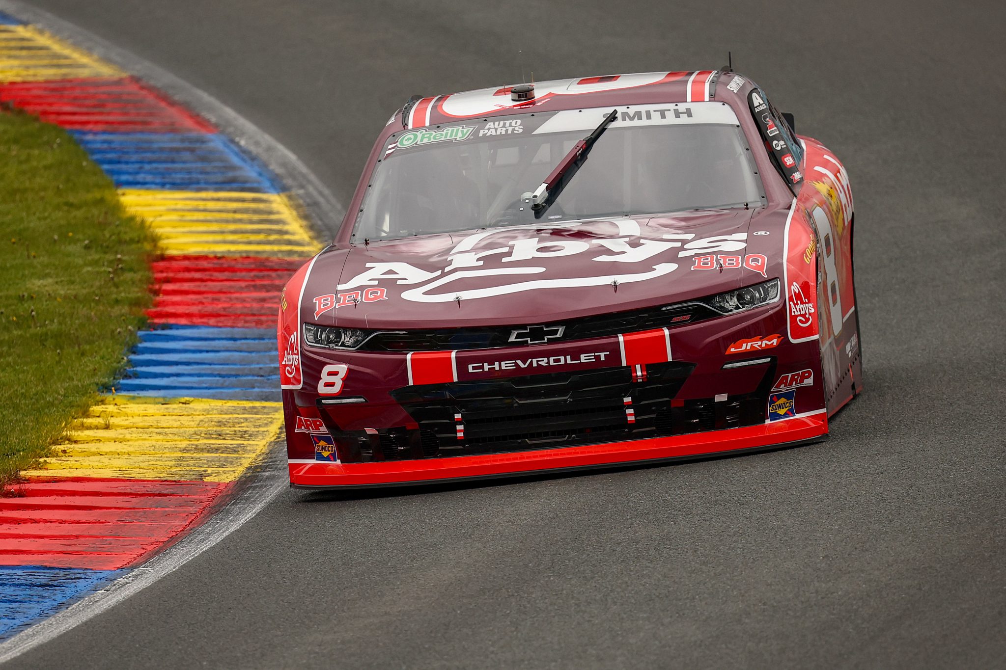 WATKINS GLEN, NEW YORK - MAY 09: Sammy Smith, driver of the #8 Arby's BBQ Chevrolet, drives during practice for the NASCAR O'Reilly Auto Parts Series Mission 200 at The Glen at Watkins Glen International on May 09, 2026 in Watkins Glen, New York. (Photo by Chris Graythen/Getty Images) | Getty Images