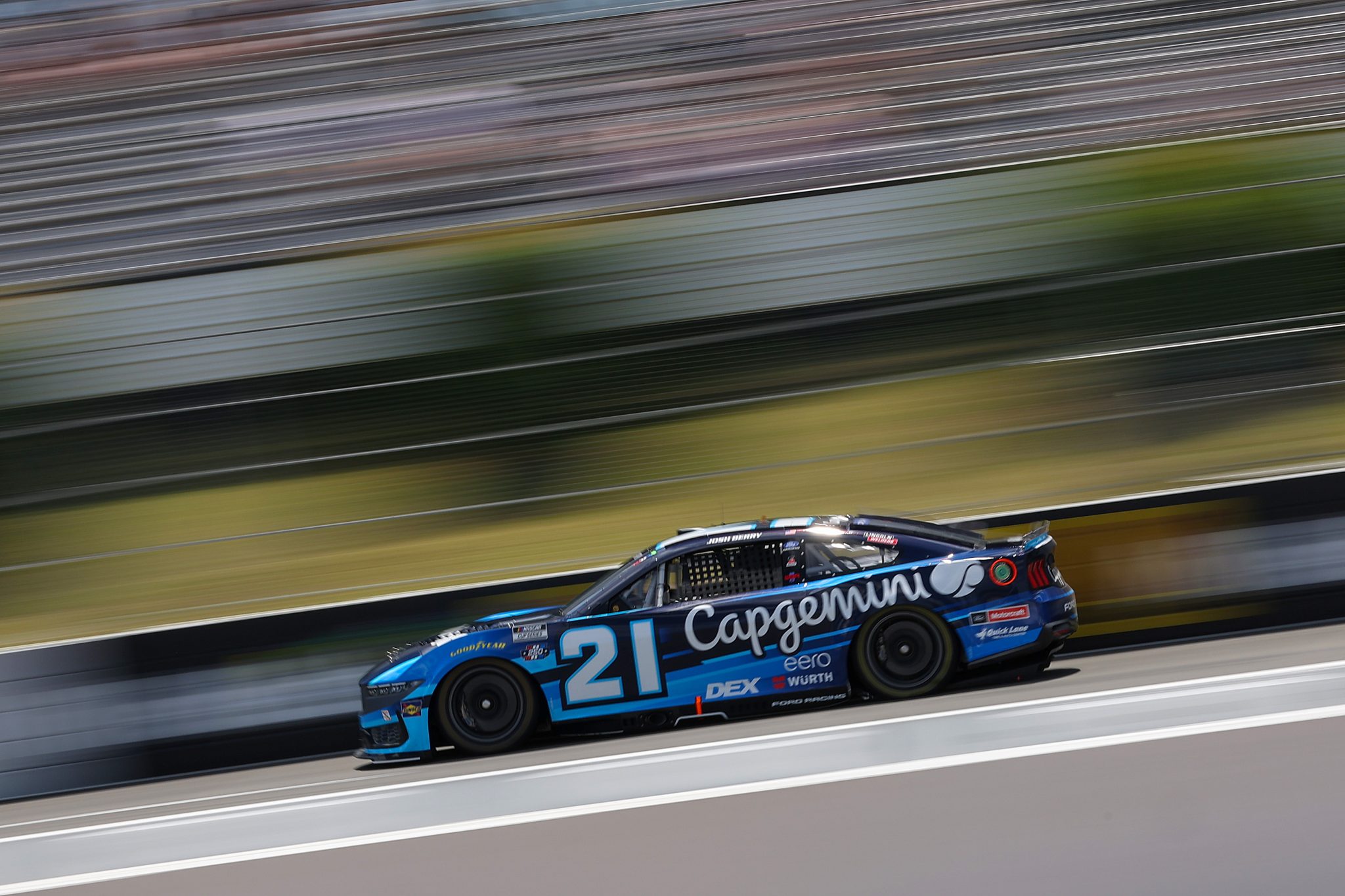 LONG POND, PENNSYLVANIA - JUNE 13: Josh Berry, driver of the #21 Capgemini Ford, drives during practice for the NASCAR Cup Series Great American Getaway 400 presented by VISITPA at Pocono Raceway on June 13, 2026 in Long Pond, Pennsylvania. (Photo by James Gilbert/Getty Images) | Getty Images