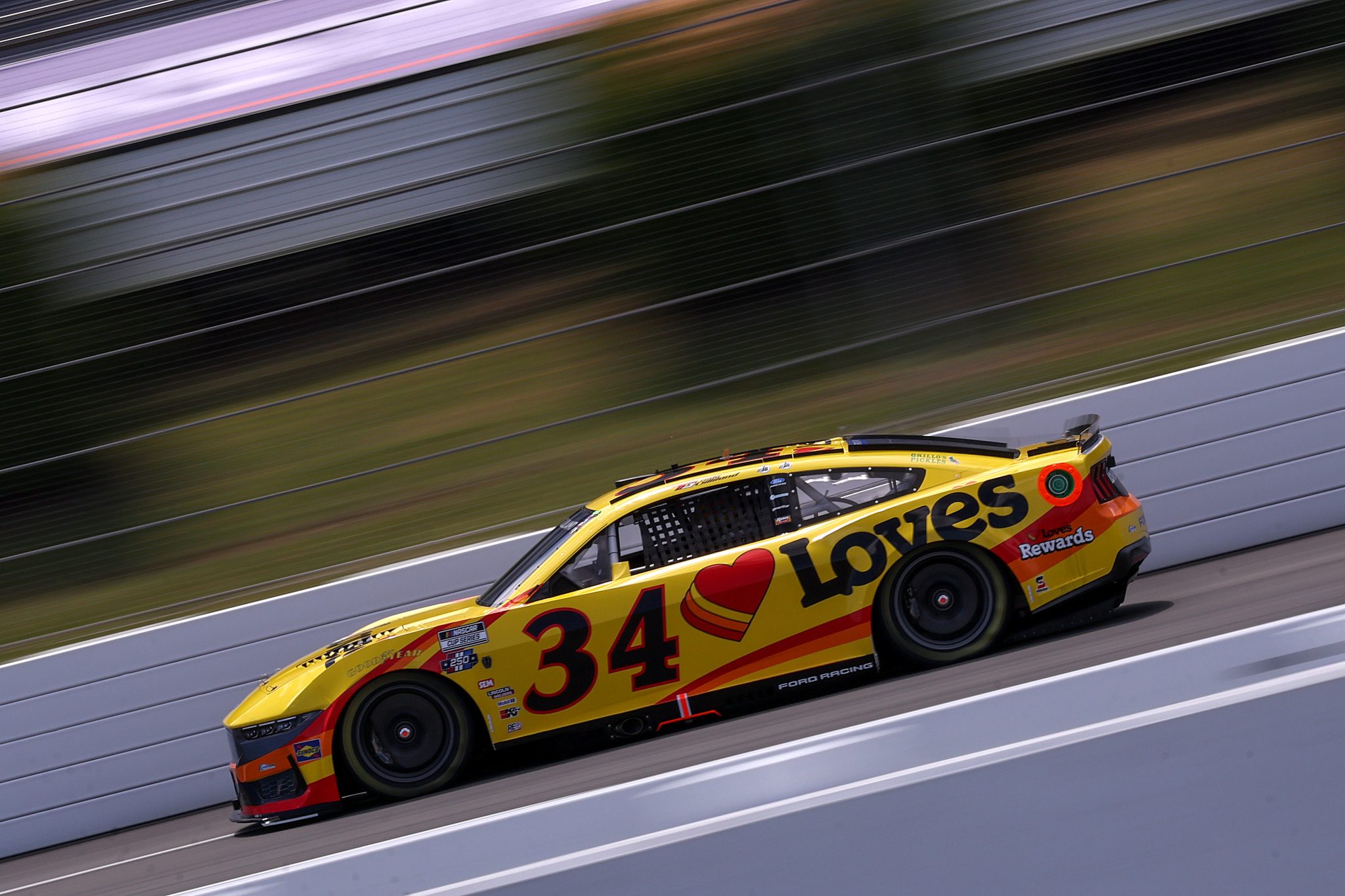 LONG POND, PENNSYLVANIA - JUNE 13: Todd Gilliland, driver of the #34 Love's Travel Stops Ford, drives during practice for the NASCAR Cup Series Great American Getaway 400 presented by VISITPA at Pocono Raceway on June 13, 2026 in Long Pond, Pennsylvania. (Photo by David Jensen/Getty Images) | Getty Images