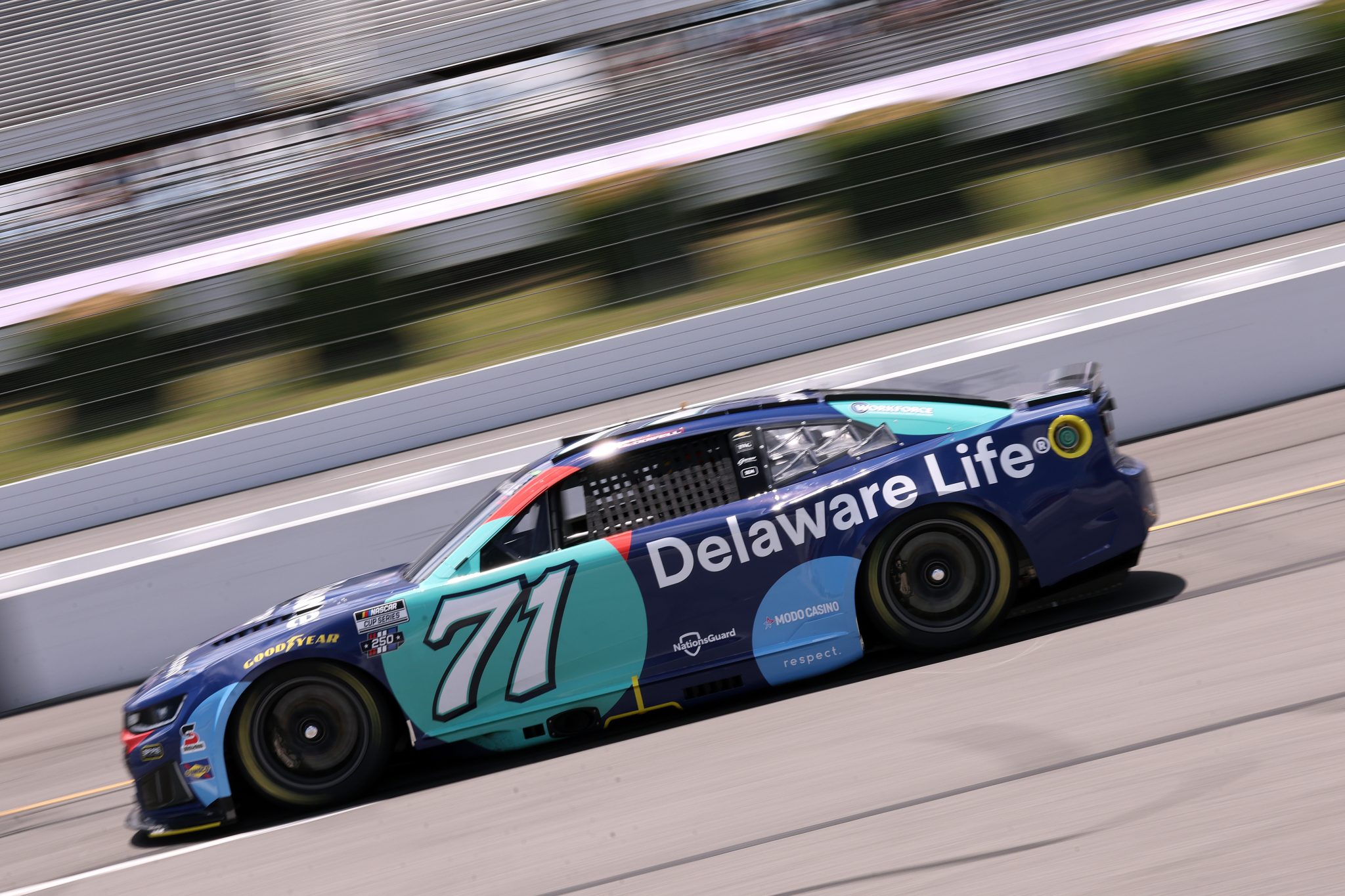 LONG POND, PENNSYLVANIA - JUNE 13: Michael McDowell, driver of the #71 Delaware Life Chevrolet, drives during practice for the NASCAR Cup Series Great American Getaway 400 presented by VISITPA at Pocono Raceway on June 13, 2026 in Long Pond, Pennsylvania. (Photo by David Jensen/Getty Images) | Getty Images