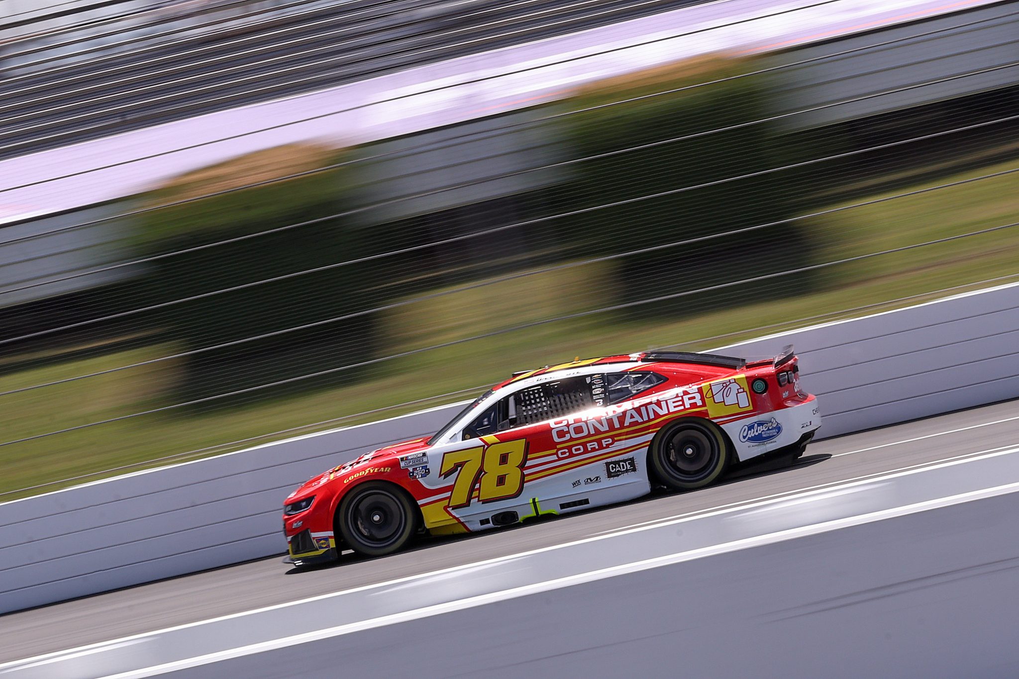 LONG POND, PENNSYLVANIA - JUNE 13: Daniel Dye, driver of the #78 Champion Container Chevrolet, drives during practice for the NASCAR Cup Series Great American Getaway 400 presented by VISITPA at Pocono Raceway on June 13, 2026 in Long Pond, Pennsylvania. (Photo by David Jensen/Getty Images) | Getty Images