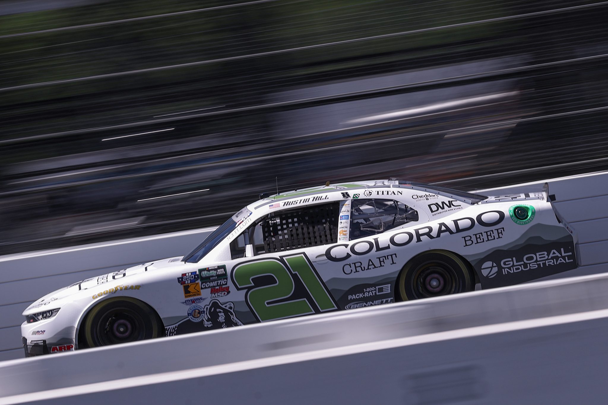 LONG POND, PENNSYLVANIA - JUNE 13: Austin Hill, driver of the #21 Colorado Craft Beef Chevrolet, drives during practice for the NASCAR O'Reilly Auto Parts Series MillerTech Battery 250 presented by KOA at Pocono Raceway on June 13, 2026 in Long Pond, Pennsylvania. (Photo by David Jensen/Getty Images) | Getty Images