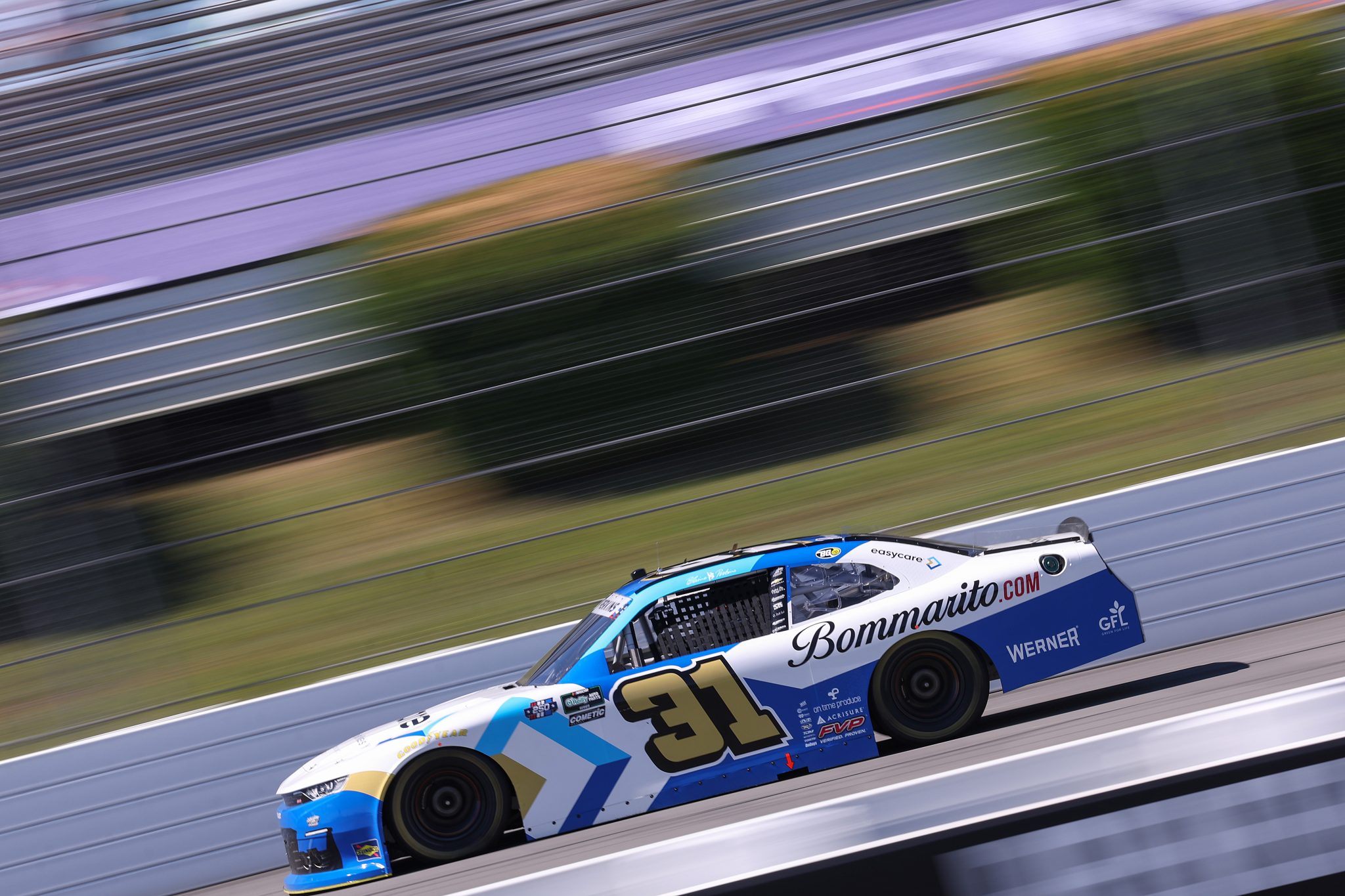 LONG POND, PENNSYLVANIA - JUNE 13: Blaine Perkins, driver of the #31 easycare/Bommarito.com Chevrolet, drives during practice for the NASCAR O'Reilly Auto Parts Series MillerTech Battery 250 presented by KOA at Pocono Raceway on June 13, 2026 in Long Pond, Pennsylvania. (Photo by David Jensen/Getty Images) | Getty Images