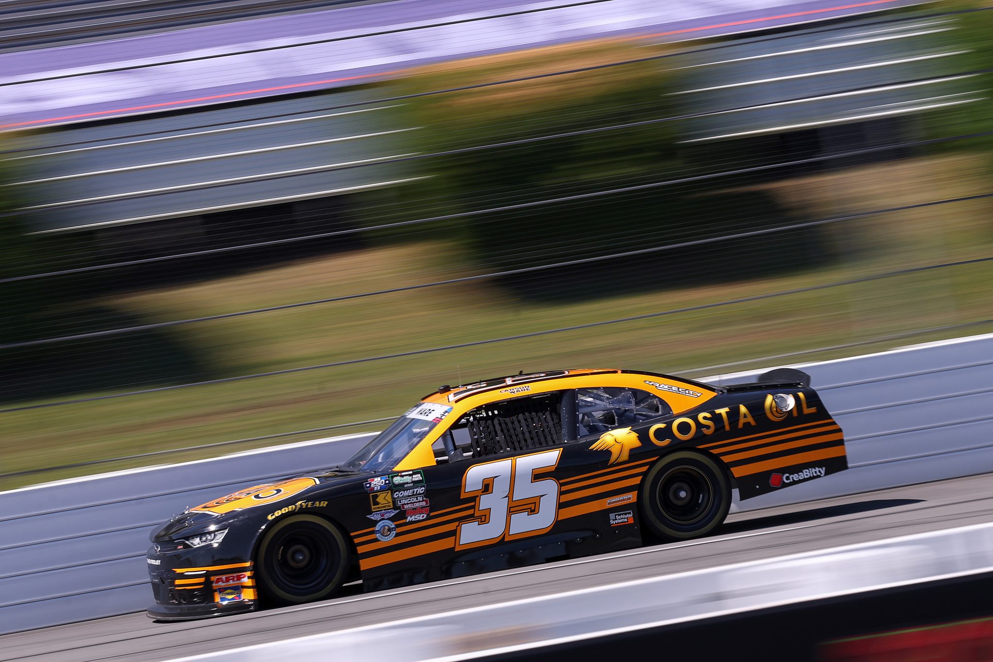 LONG POND, PENNSYLVANIA - JUNE 13: Carson Ware, driver of the #35 Costa Oil Chevrolet, drives during practice for the NASCAR O'Reilly Auto Parts Series MillerTech Battery 250 presented by KOA at Pocono Raceway on June 13, 2026 in Long Pond, Pennsylvania. (Photo by David Jensen/Getty Images) | Getty Images
