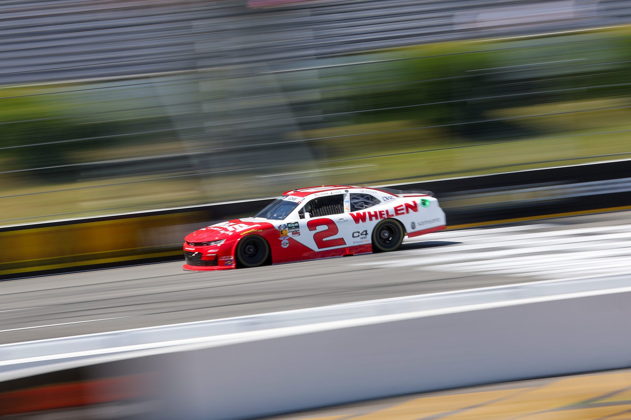 LONG POND, PENNSYLVANIA - JUNE 13: Jesse Love, driver of the #2 Whelen Chevrolet, drives during practice for the NASCAR O'Reilly Auto Parts Series MillerTech Battery 250 presented by KOA at Pocono Raceway on June 13, 2026 in Long Pond, Pennsylvania. (Photo by James Gilbert/Getty Images) | Getty Images