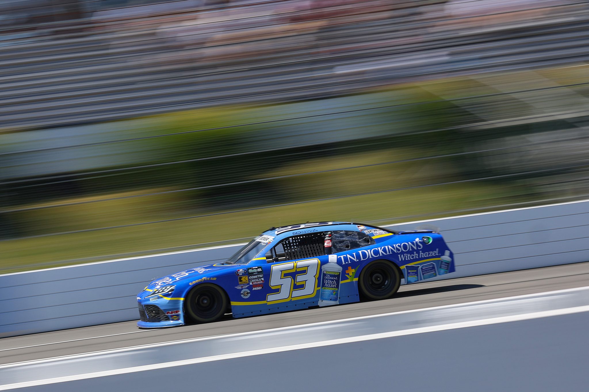 LONG POND, PENNSYLVANIA - JUNE 13: Natalie Decker, driver of the #53 T.N. Dickinson's Witch Hazel Toyota, drives during practice for the NASCAR O'Reilly Auto Parts Series MillerTech Battery 250 presented by KOA at Pocono Raceway on June 13, 2026 in Long Pond, Pennsylvania. (Photo by James Gilbert/Getty Images) | Getty Images