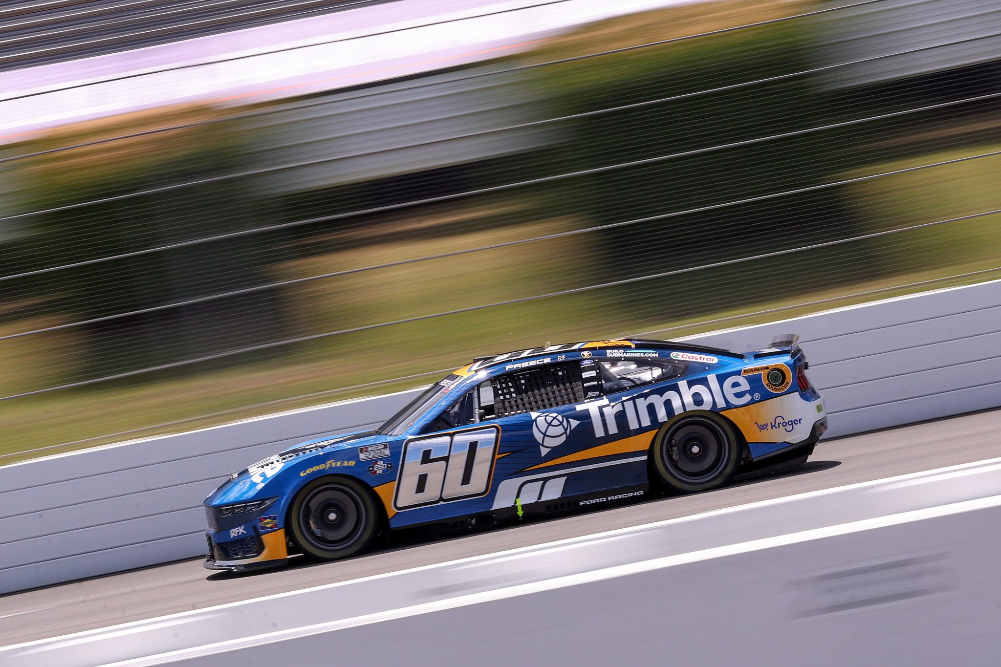 LONG POND, PENNSYLVANIA - JUNE 13: Ryan Preece, driver of the #60 Trimble Ford, drives during practice for the NASCAR Cup Series Great American Getaway 400 presented by VISITPA at Pocono Raceway on June 13, 2026 in Long Pond, Pennsylvania. (Photo by David Jensen/Getty Images) | Getty Images