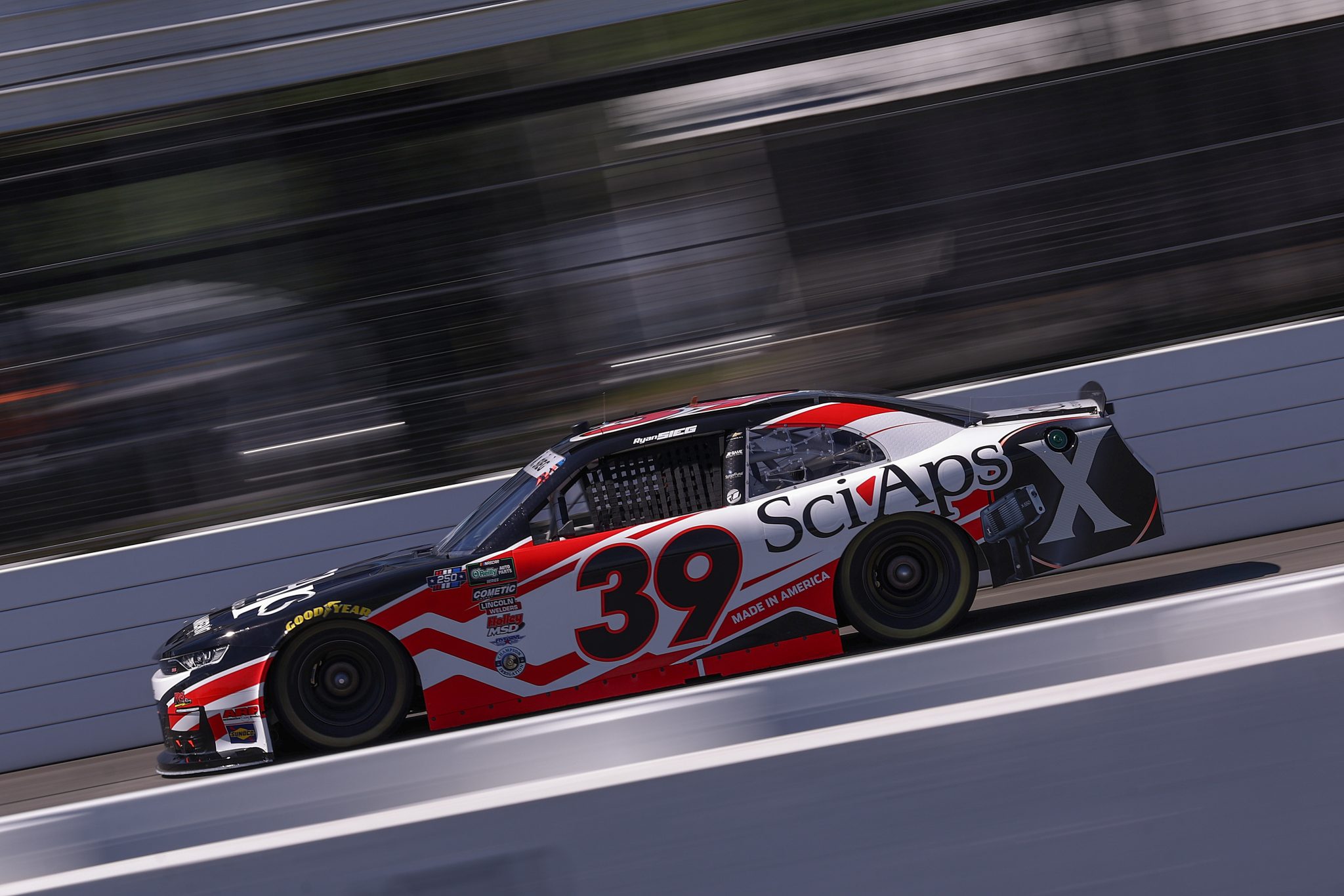 LONG POND, PENNSYLVANIA - JUNE 13: Ryan Sieg, driver of the #39 SciAps Chevrolet, drives during practice for the NASCAR O'Reilly Auto Parts Series MillerTech Battery 250 presented by KOA at Pocono Raceway on June 13, 2026 in Long Pond, Pennsylvania. (Photo by David Jensen/Getty Images) | Getty Images