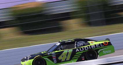 LONG POND, PENNSYLVANIA - JUNE 13: Sam Mayer, driver of the #41 Audibel Chevrolet, drives during practice for the NASCAR O'Reilly Auto Parts Series MillerTech Battery 250 presented by KOA at Pocono Raceway on June 13, 2026 in Long Pond, Pennsylvania. (Photo by David Jensen/Getty Images) | Getty Images