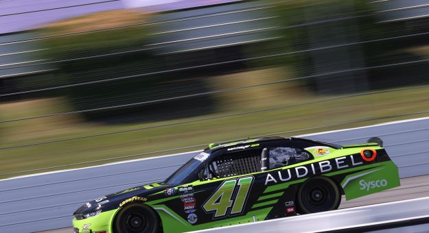 LONG POND, PENNSYLVANIA - JUNE 13: Sam Mayer, driver of the #41 Audibel Chevrolet, drives during practice for the NASCAR O'Reilly Auto Parts Series MillerTech Battery 250 presented by KOA at Pocono Raceway on June 13, 2026 in Long Pond, Pennsylvania. (Photo by David Jensen/Getty Images) | Getty Images