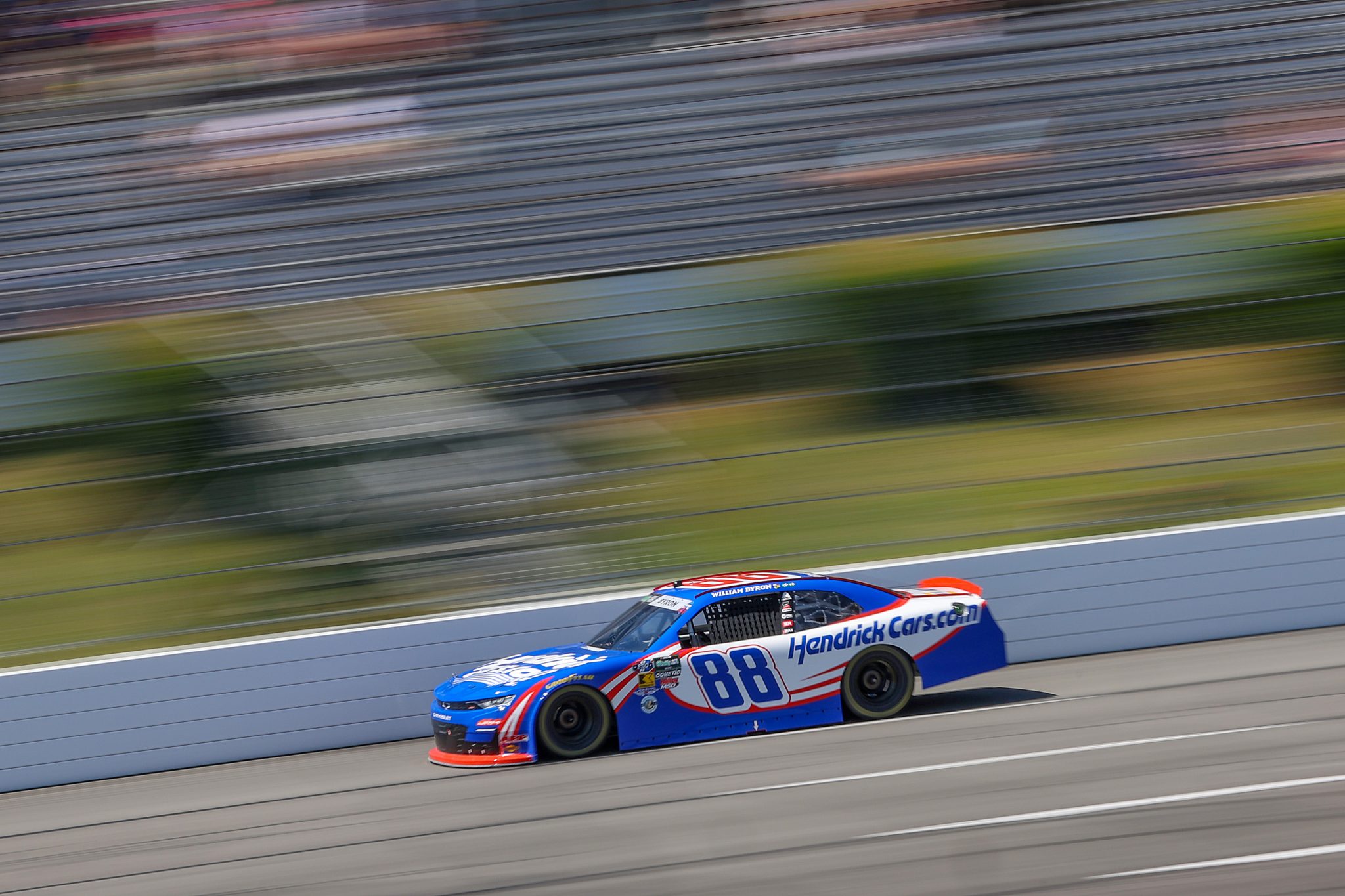 LONG POND, PENNSYLVANIA - JUNE 13: William Byron, driver of the #88 HenrdickCars.com Chevrolet, drives during practice for the NASCAR O'Reilly Auto Parts Series MillerTech Battery 250 presented by KOA at Pocono Raceway on June 13, 2026 in Long Pond, Pennsylvania. (Photo by James Gilbert/Getty Images) | Getty Images