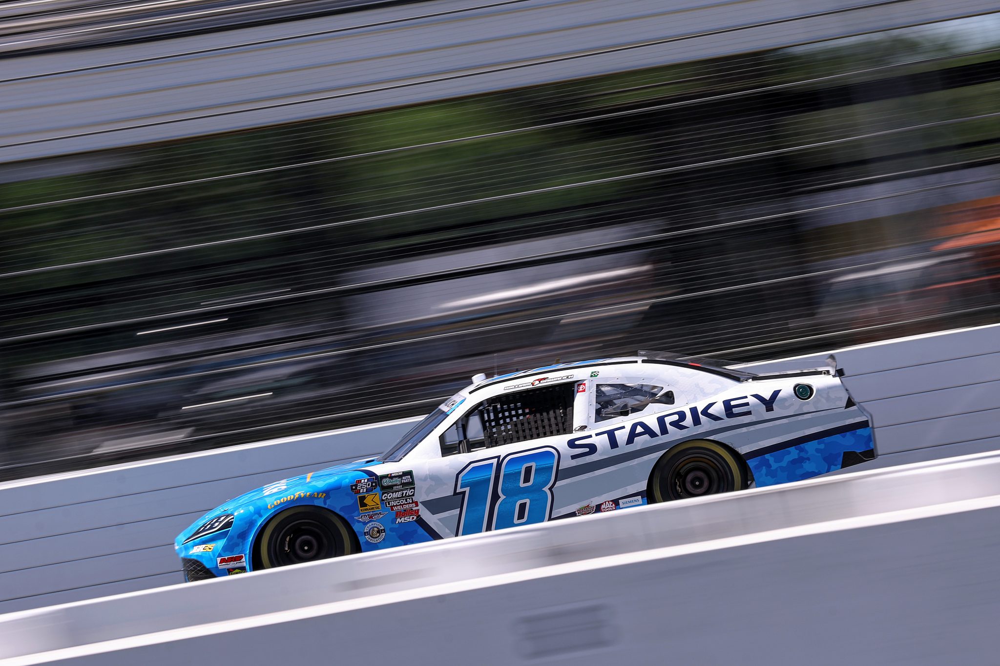 LONG POND, PENNSYLVANIA - JUNE 13: William Sawalich, driver of the #18 Starkey Toyota, drives during practice for the NASCAR O'Reilly Auto Parts Series MillerTech Battery 250 presented by KOA at Pocono Raceway on June 13, 2026 in Long Pond, Pennsylvania. (Photo by David Jensen/Getty Images) | Getty Images