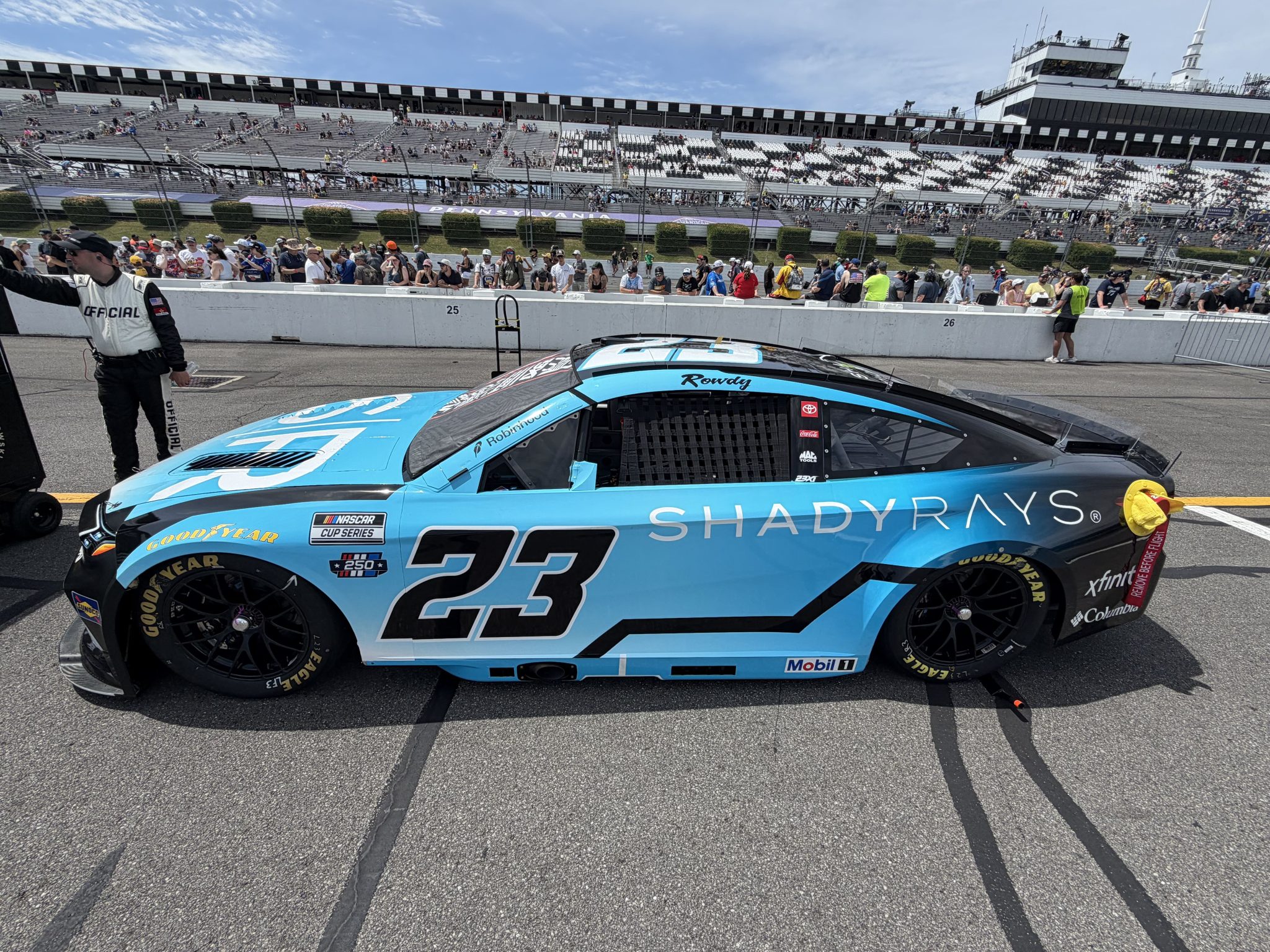 LONG POND, PENNSYLVANIA - JUNE 14: Bubba Wallace's #23 SHADYRAYS Toyota prior to the NASCAR Cup Series Great American Getaway 400 presented by VISITPA at Pocono Raceway on June 14, 2026 in Long Pond, Pennsylvania. (Photo from Dustin Albino of Jayski.com)