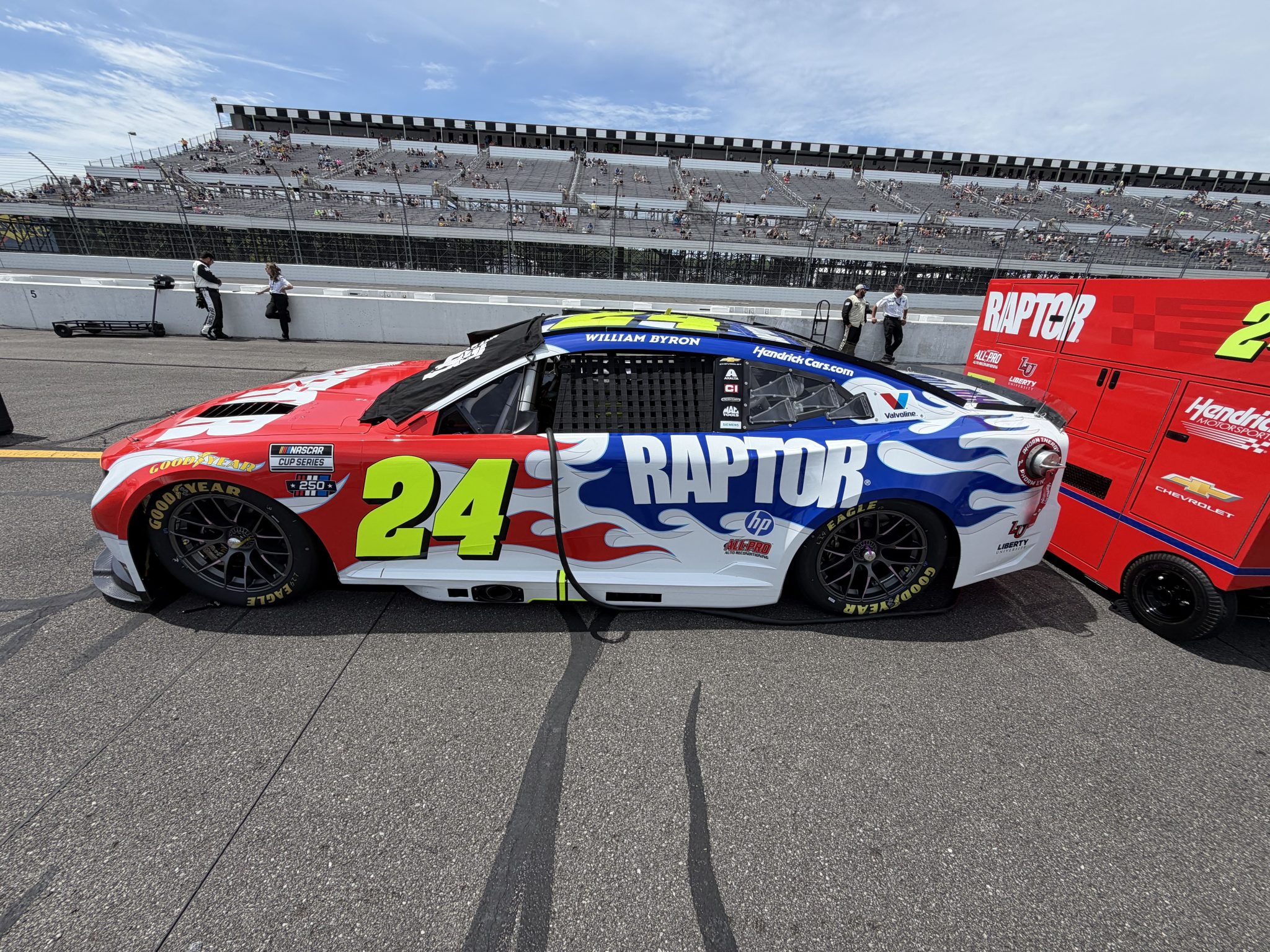LONG POND, PENNSYLVANIA - JUNE 14: William Byron's #24 Raptor Chevrolet prior to the NASCAR Cup Series Great American Getaway 400 presented by VISITPA at Pocono Raceway on June 14, 2026 in Long Pond, Pennsylvania. (Photo from Dustin Albino of Jayski.com)