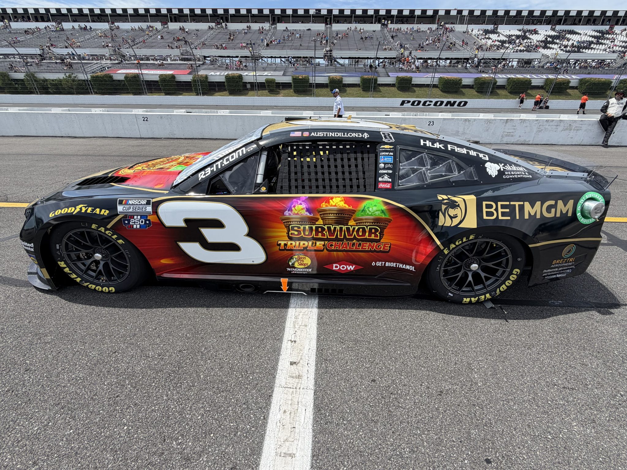 LONG POND, PENNSYLVANIA - JUNE 14: Austin Dillon's #3 BetMGM Chevrolet Chevrolet prior to the NASCAR Cup Series Great American Getaway 400 presented by VISITPA at Pocono Raceway on June 14, 2026 in Long Pond, Pennsylvania. (Photo from Dustin Albino of Jayski.com)