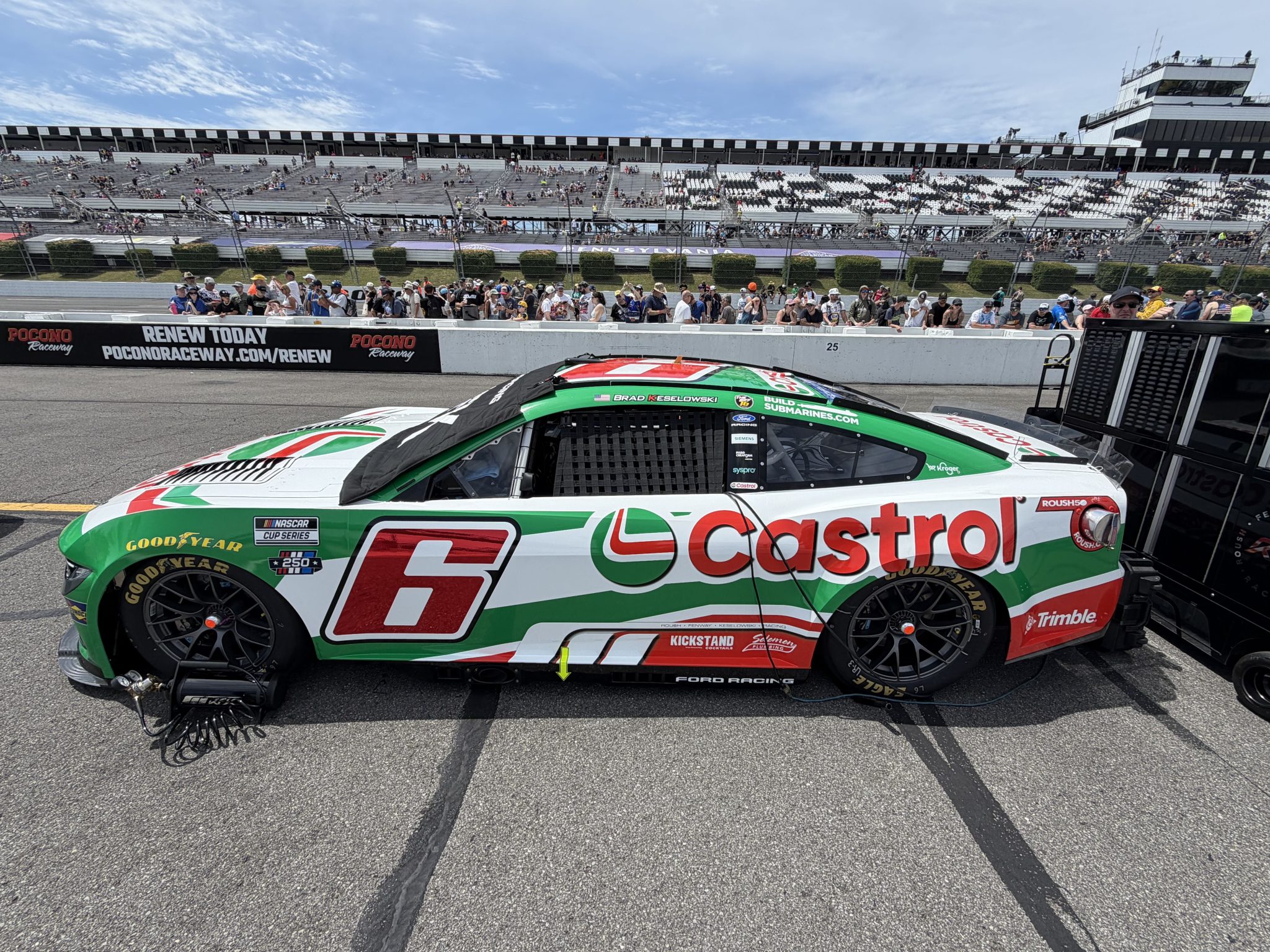 LONG POND, PENNSYLVANIA - JUNE 14: Brad Keselowski's #6 Castrol Ford prior to the NASCAR Cup Series Great American Getaway 400 presented by VISITPA at Pocono Raceway on June 14, 2026 in Long Pond, Pennsylvania. (Photo from Dustin Albino of Jayski.com)