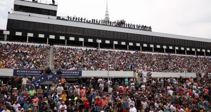LONG POND, PENNSYLVANIA - JUNE 14: A general view of the grandstands during the NASCAR Cup Series Great American Getaway 400 presented by VISITPA at Pocono Raceway on June 14, 2026 in Long Pond, Pennsylvania. (Photo by James Gilbert/Getty Images) | Getty Images