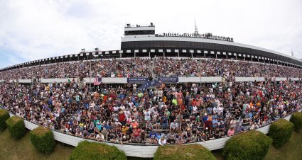 LONG POND, PENNSYLVANIA - JUNE 14: A general view of the grandstands during the NASCAR Cup Series Great American Getaway 400 presented by VISITPA at Pocono Raceway on June 14, 2026 in Long Pond, Pennsylvania. (Photo by James Gilbert/Getty Images) | Getty Images