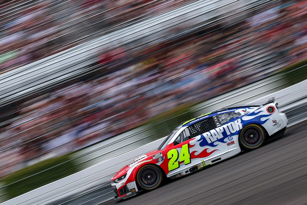 LONG POND, PENNSYLVANIA - JUNE 14: William Byron, driver of the #24 Raptor Chevrolet, drives during the NASCAR Cup Series Great American Getaway 400 presented by VISITPA at Pocono Raceway on June 14, 2026 in Long Pond, Pennsylvania. (Photo by David Jensen/Getty Images) | Getty Images
