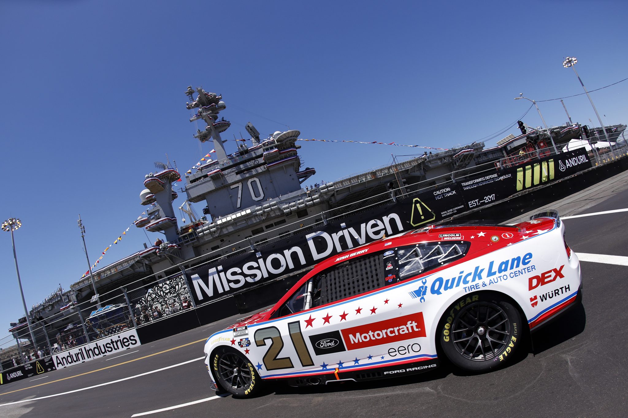 SAN DIEGO, CALIFORNIA - JUNE 19: Josh Berry, driver of the #21 Motorcraft/Quick Lane Ford, drives during practice for the NASCAR Cup Series Anduril 250 at Naval Base Coronado on June 19, 2026 in San Diego, California. (Photo by Sean Gardner/Getty Images) | Getty Images