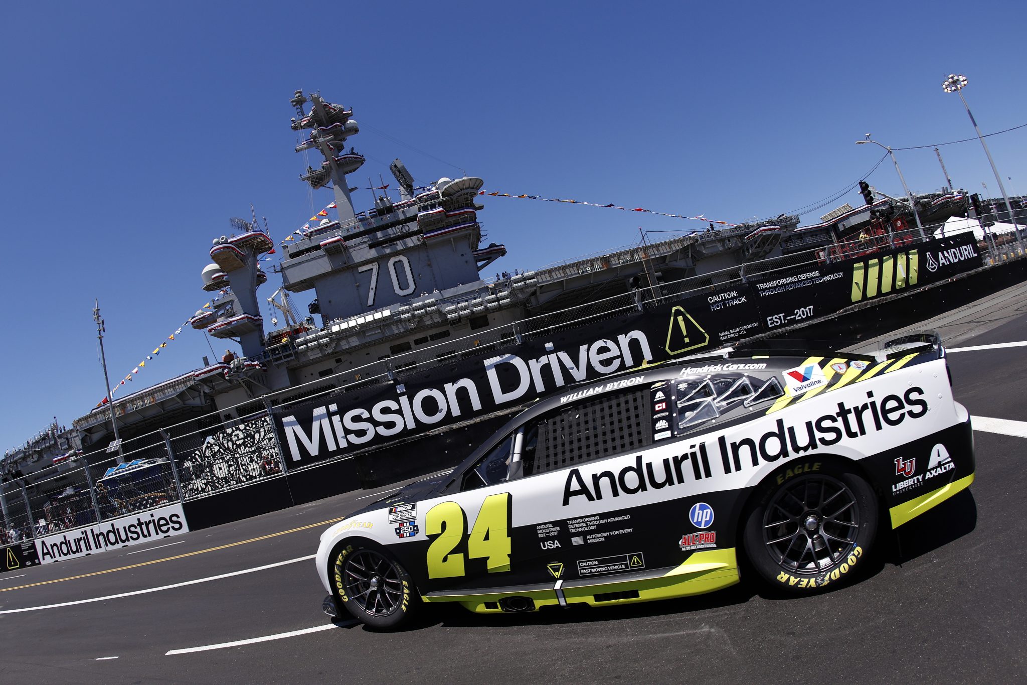 SAN DIEGO, CALIFORNIA - JUNE 19: William Byron, driver of the #24 Anduril Chevrolet, drives during practice for the NASCAR Cup Series Anduril 250 at Naval Base Coronado on June 19, 2026 in San Diego, California. (Photo by Sean Gardner/Getty Images) | Getty Images