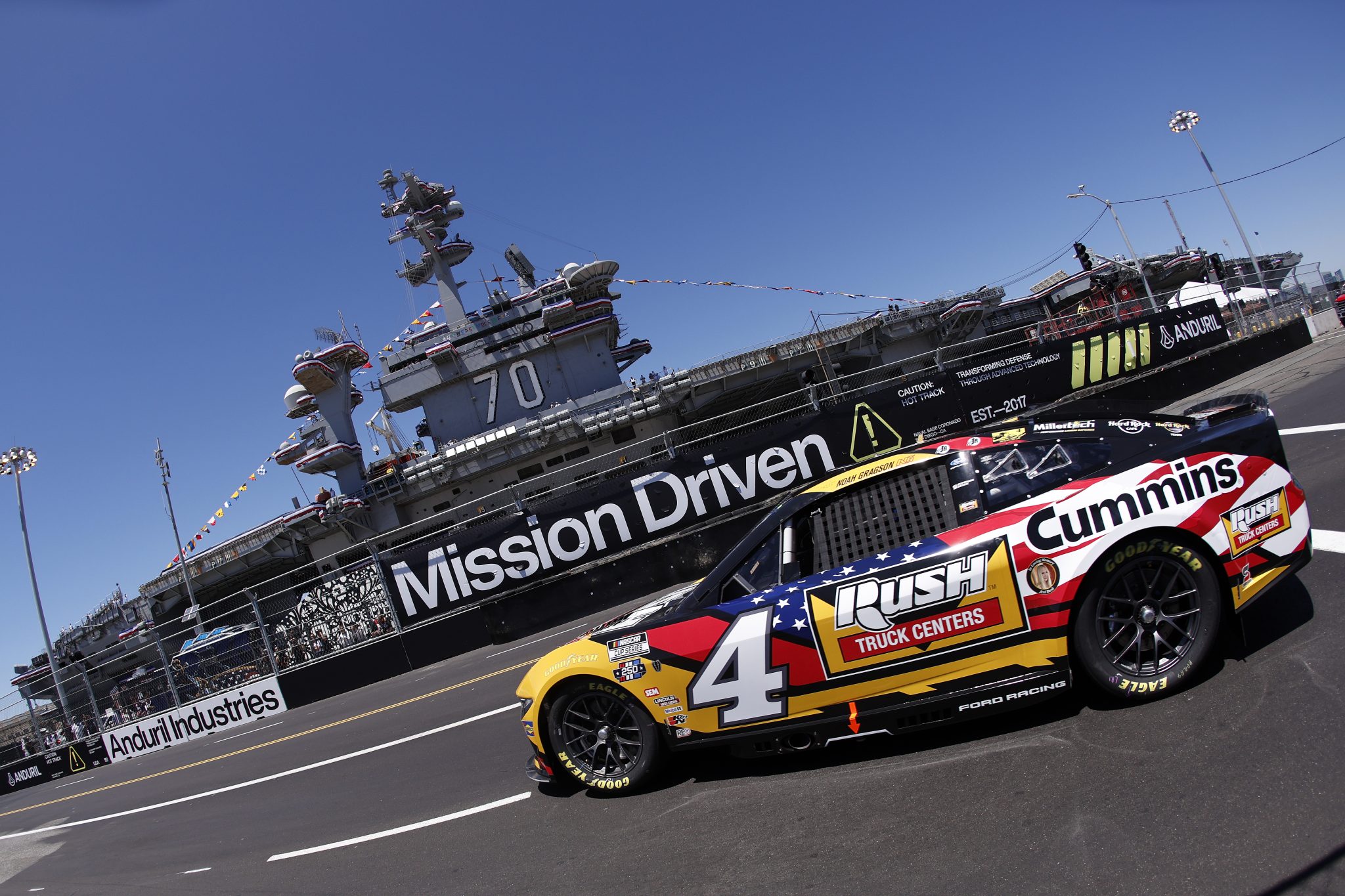 SAN DIEGO, CALIFORNIA - JUNE 19: Noah Gragson, driver of the #4 Rush Truck Centers/Cummins Ford, drives during practice for the NASCAR Cup Series Anduril 250 at Naval Base Coronado on June 19, 2026 in San Diego, California. (Photo by Sean Gardner/Getty Images) | Getty Images