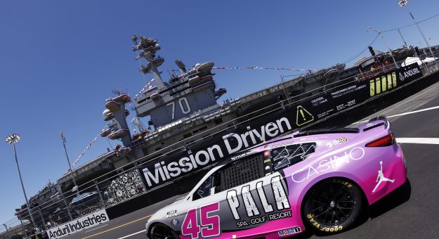SAN DIEGO, CALIFORNIA - JUNE 19: Tyler Reddick, driver of the #45 Pala Casino Toyota, drives during practice for the NASCAR Cup Series Anduril 250 at Naval Base Coronado on June 19, 2026 in San Diego, California. (Photo by Sean Gardner/Getty Images) | Getty Images