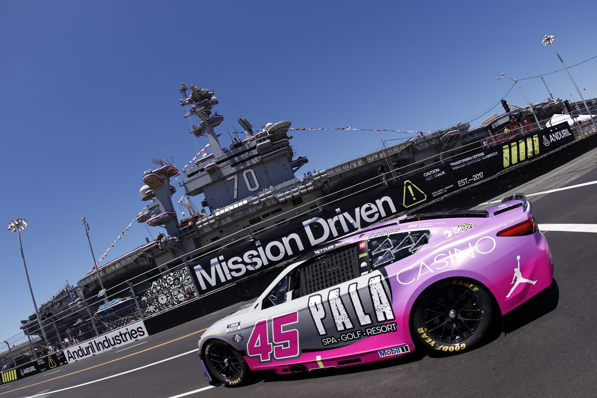 SAN DIEGO, CALIFORNIA - JUNE 19: Tyler Reddick, driver of the #45 Pala Casino Toyota, drives during practice for the NASCAR Cup Series Anduril 250 at Naval Base Coronado on June 19, 2026 in San Diego, California. (Photo by Sean Gardner/Getty Images) | Getty Images