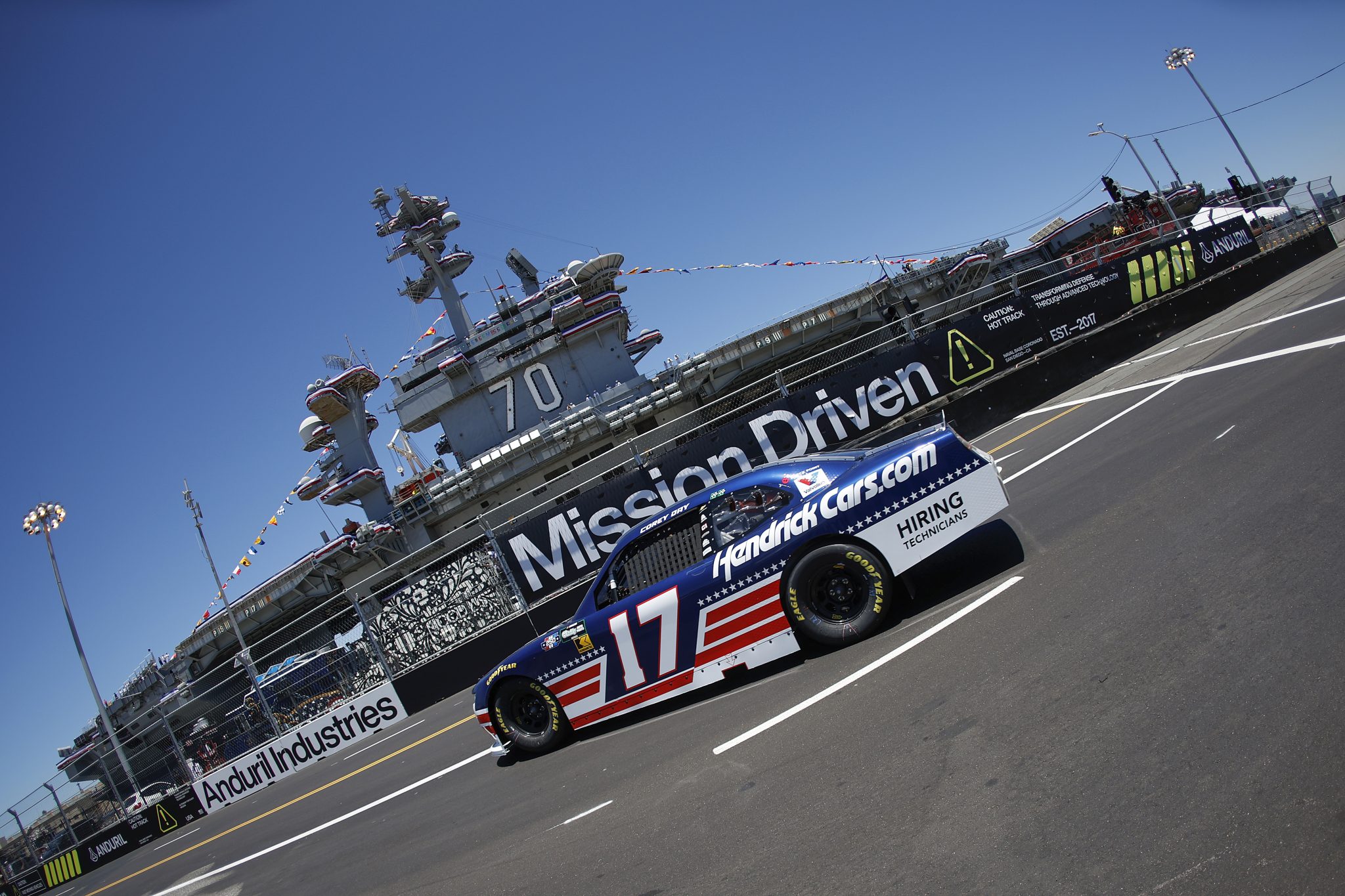 SAN DIEGO, CALIFORNIA - JUNE 19: Corey Day, driver of the #17 HendrickCars.com Chevrolet, drives during practice for the NASCAR O'Reilly Auto Parts Series United Rentals Driven to Serve 250 at Naval Base Coronado on June 19, 2026 in San Diego, California. (Photo by Sean Gardner/Getty Images) | Getty Images