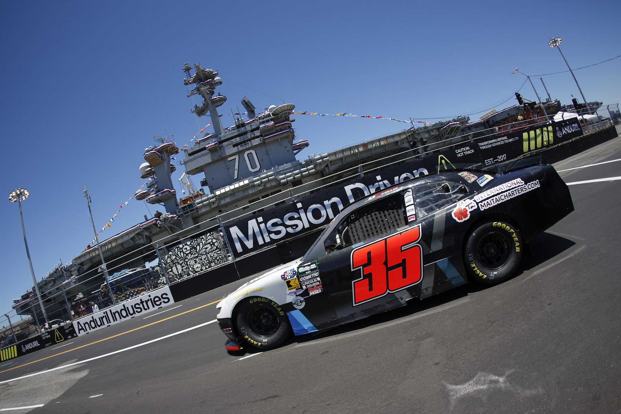 SAN DIEGO, CALIFORNIA - JUNE 19: Dawson Cram, driver of the #35 Mai Tai Yacht Charters Chevrolet, drives during practice for the NASCAR O'Reilly Auto Parts Series United Rentals Driven to Serve 250 at Naval Base Coronado on June 19, 2026 in San Diego, California. (Photo by Sean Gardner/Getty Images) | Getty Images