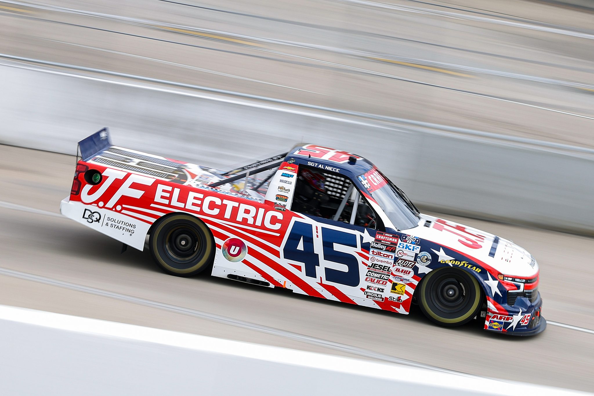 SAN DIEGO, CALIFORNIA - JUNE 19: Landen Lewis, driver of the #45 J.F. Electric Chevrolet, drives during practice for the NASCAR Craftsman Truck Series Navy 250 at Naval Base Coronado on June 19, 2026 in San Diego, California. (Photo by David Jensen/Getty Images) | Getty Images