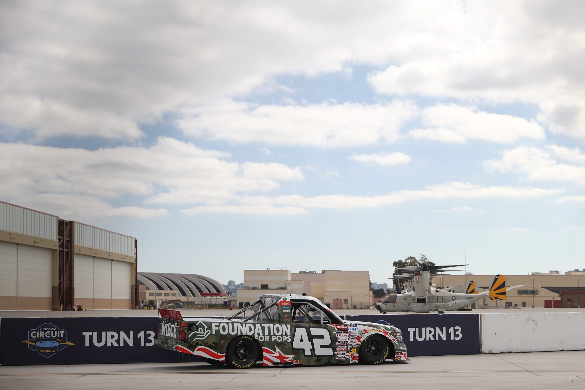 SAN DIEGO, CALIFORNIA - JUNE 19: Tyler Reif, driver of the #42 Niece Equipment/Foundation for Pops Chevrolet, drives during practice for the NASCAR Craftsman Truck Series Navy 250 at Naval Base Coronado on June 19, 2026 in San Diego, California. (Photo by James Gilbert/Getty Images) | Getty Images