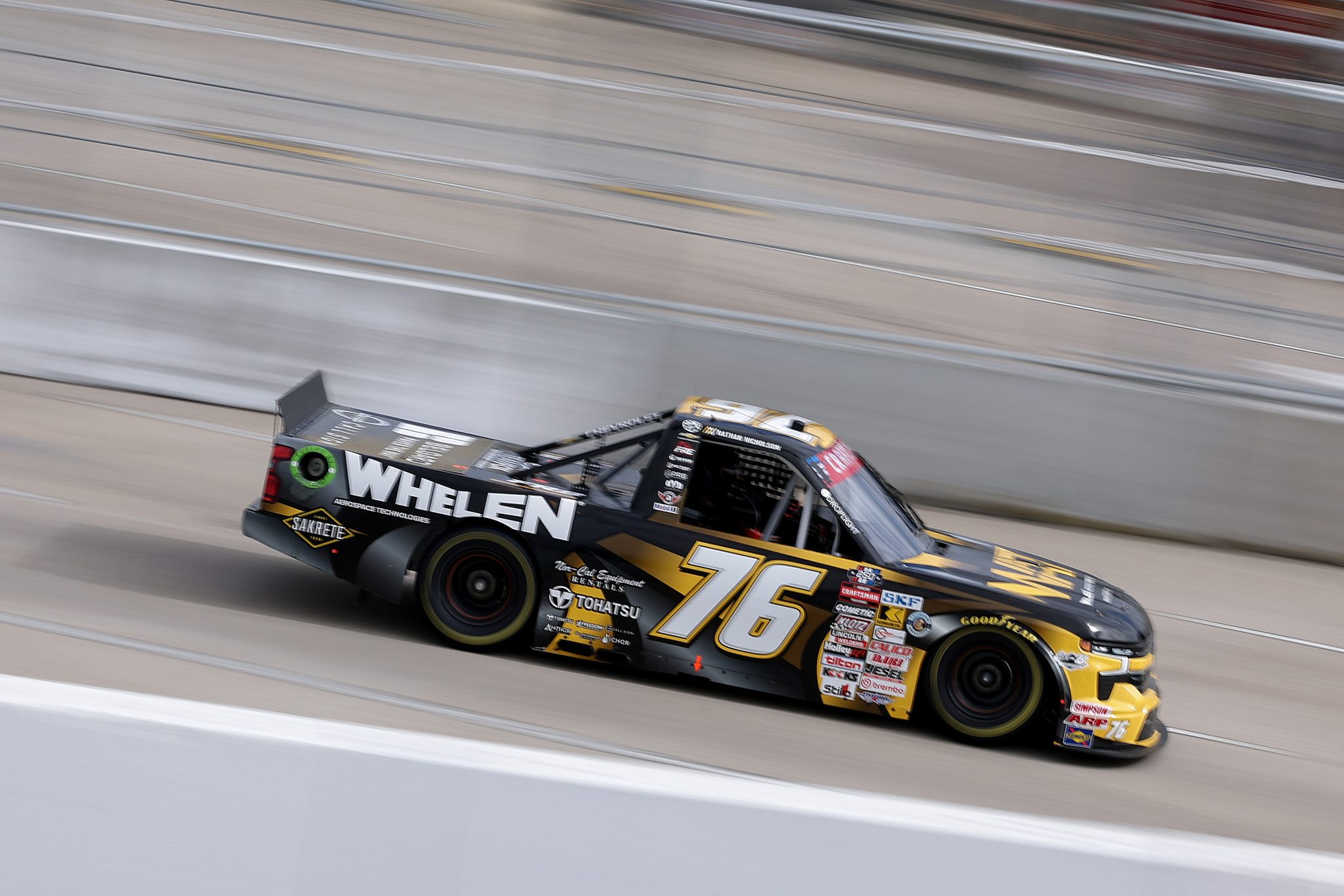 SAN DIEGO, CALIFORNIA - JUNE 19: Nathan Nicholson, driver of the #76 Whelen Aerospace Technologies Chevrolet, drives during practice for the NASCAR Craftsman Truck Series Navy 250 at Naval Base Coronado on June 19, 2026 in San Diego, California. (Photo by David Jensen/Getty Images) | Getty Images